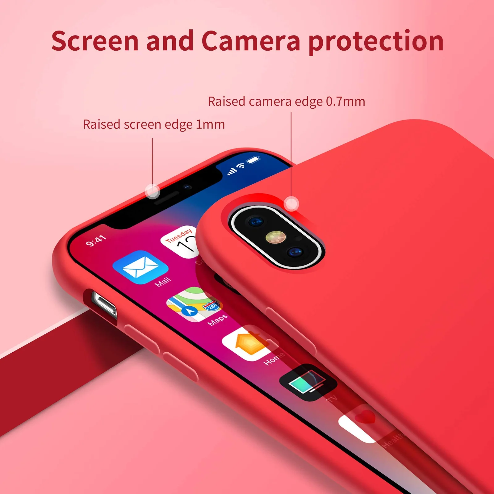DL3 Mobilak Liquid Silicone Protective Case with Soft Microfiber Lining for iPhone X / iPhone XS - Red