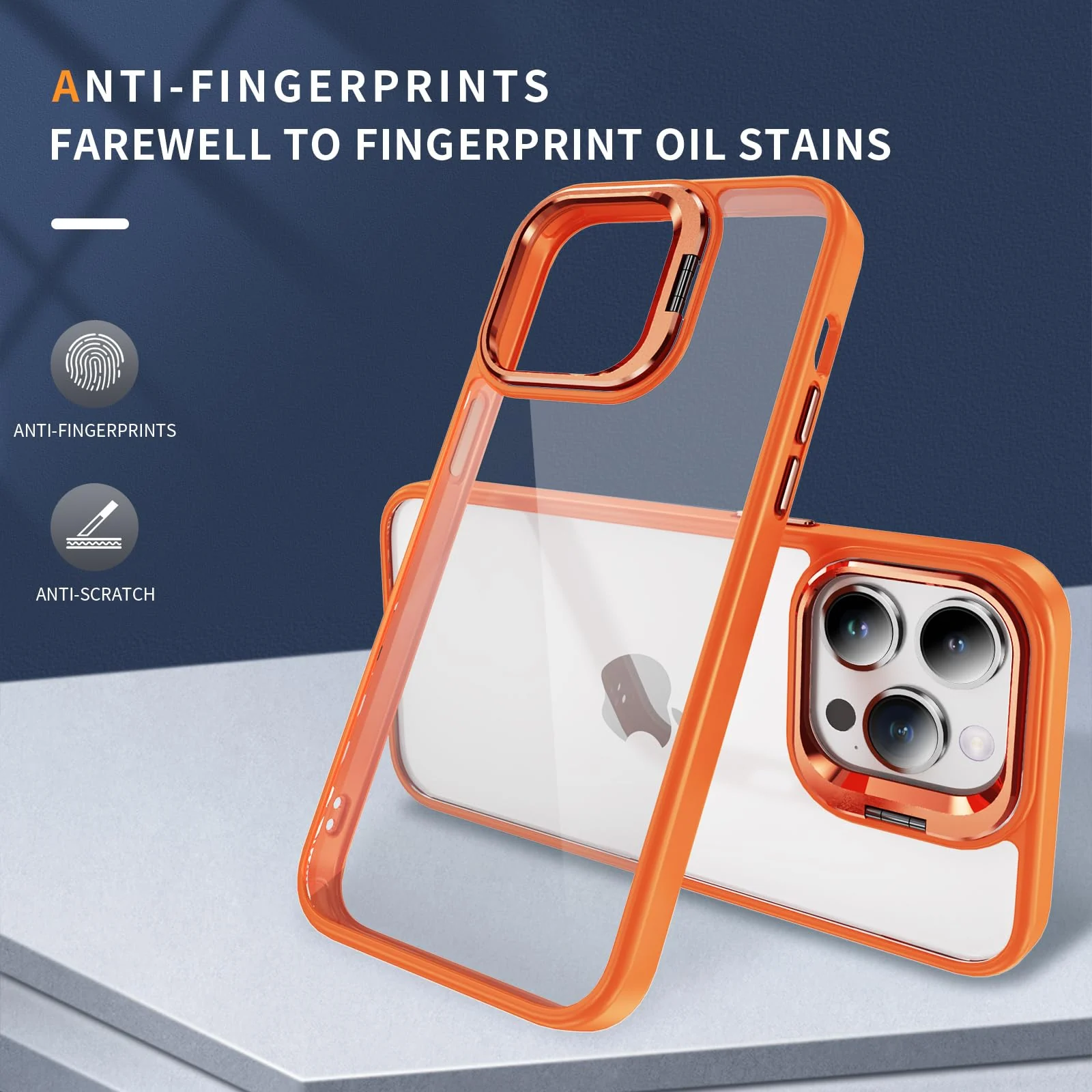 DL3 Mobilak Clear PC and TPU Case with Camera Ring Kickstand and Lens Protector for iPhone 11 - Orange
