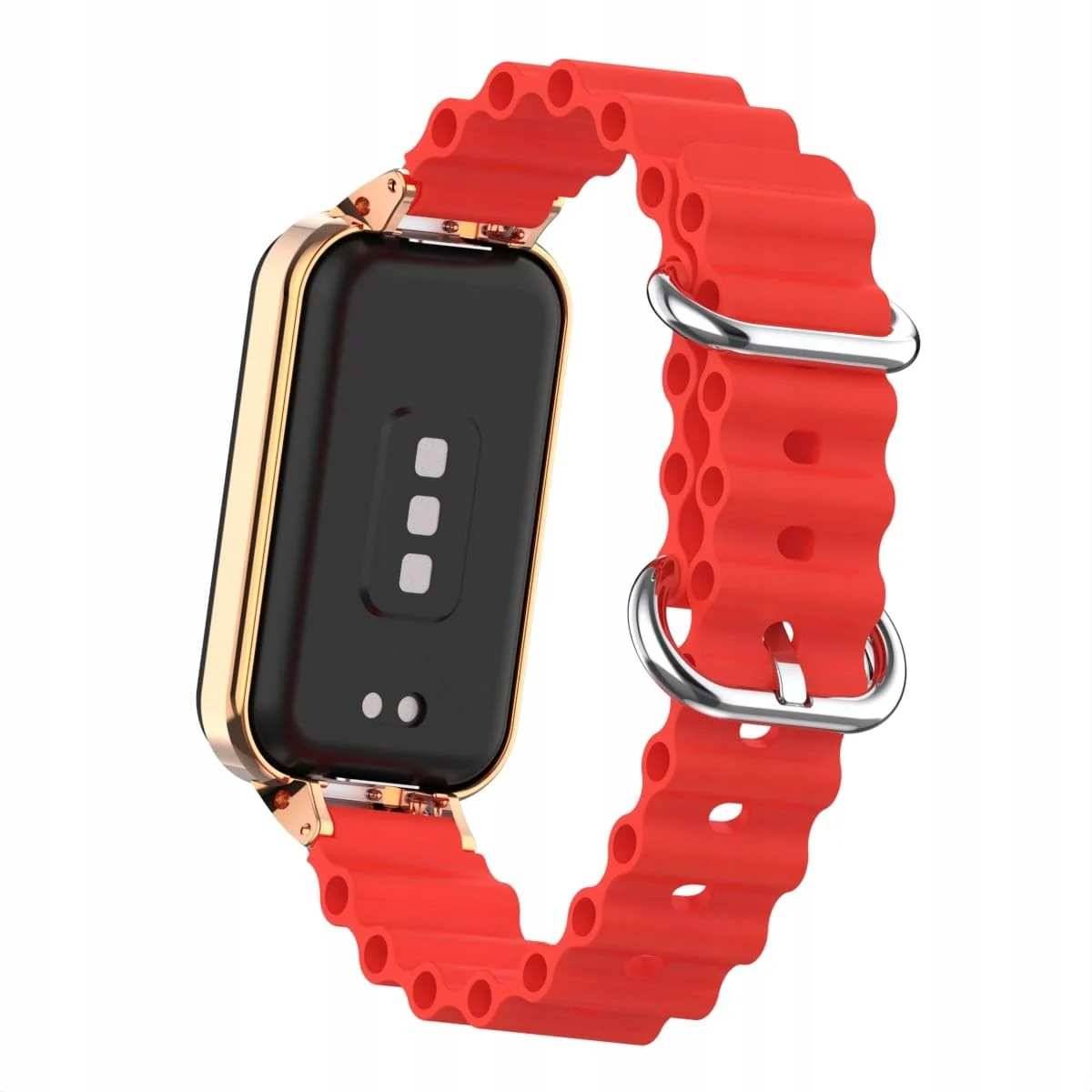 DL3 Mobilak Ocean Strap Compatible with Xiaomi Redmi Band 2/Smart Band 8 Active, Adjustable Silicone Band with Metal Buckle and Frame for Women and Men - Red