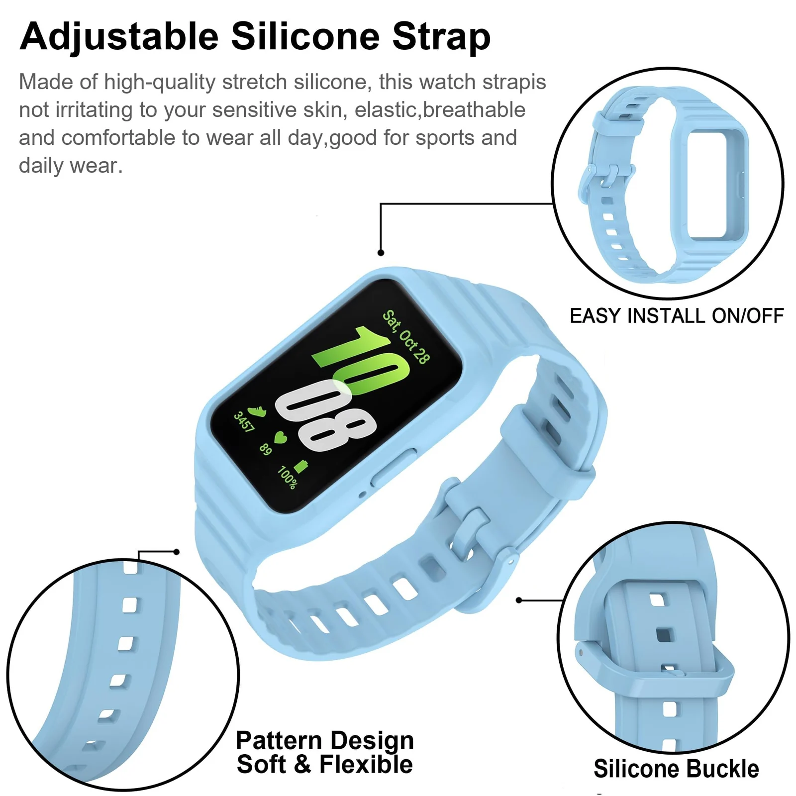 DL3 Mobilak Strap Compatible with Samsung Galaxy Fit 3 SM-R390, Silicone Sport Band Replacement Watchband with Bumper Case for Samsung Galaxy Fit 3, Adjustable Wristband - Sky Blue