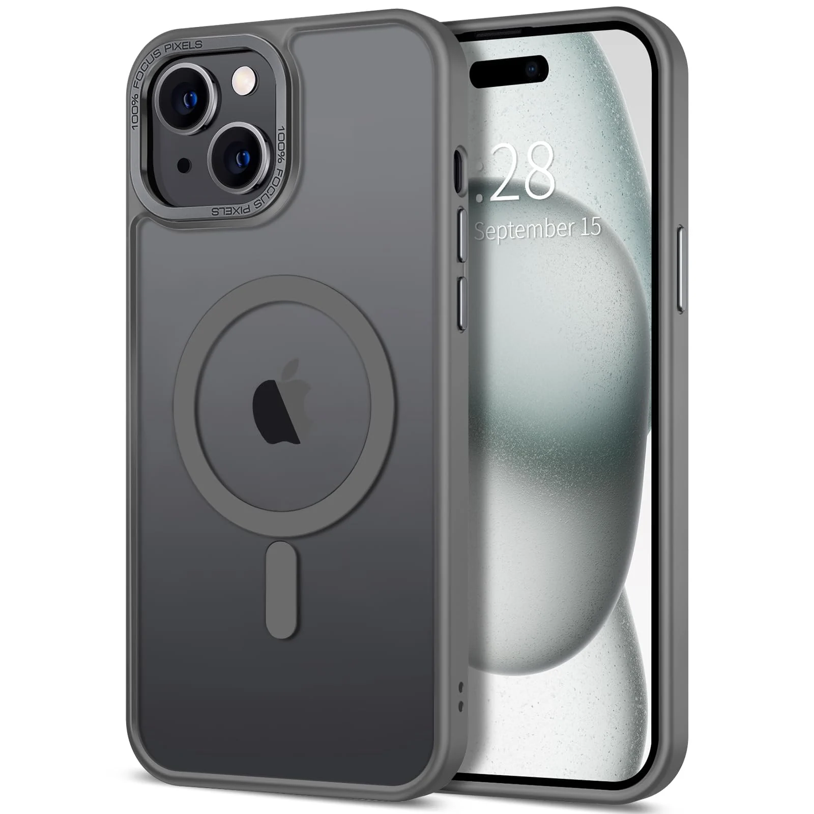 DL3 Mobilak Wallet Case with Card Slot for iPhone 15 (6.1 Inch) with Ring Holder and Magnetic Car-Mount Support - Gray