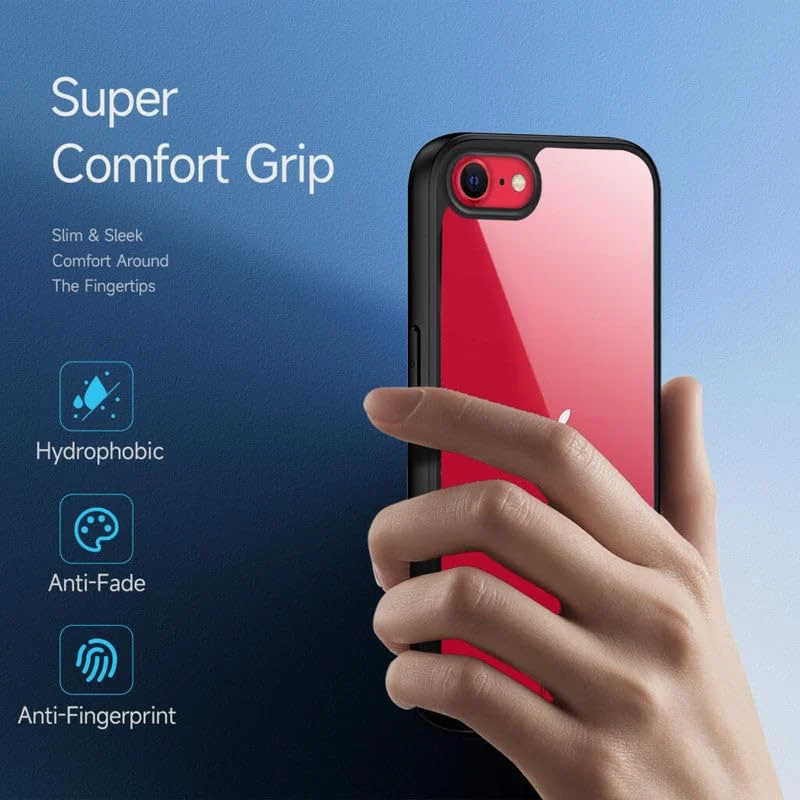 DL3 Mobilak Case Compatible With iPhone 7/8, iPhone SE 2022, SE 2020, Clear Case Shockproof Hard PC +Soft Silicone [Not Yellowing] Transparent Protective Slim Case Phone - Black