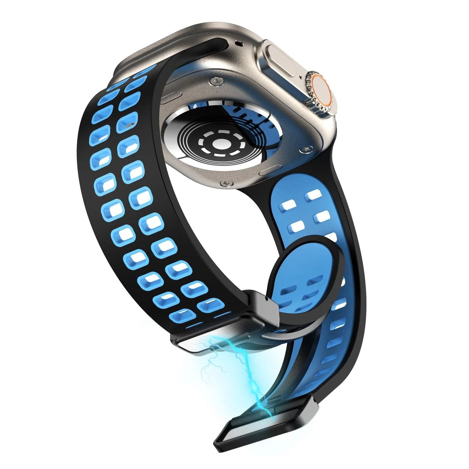DL3 Mobilak Compatible with Apple Watch Ultra Band 49mm 45mm 44mm 42mm 41mm 40mm 38mm, Silicone Strap with Magnetic for iWatch Ultra SE Series 9 8 7 6 5 4 3 2 1 (38mm/40mm/41mm) - Black Blue