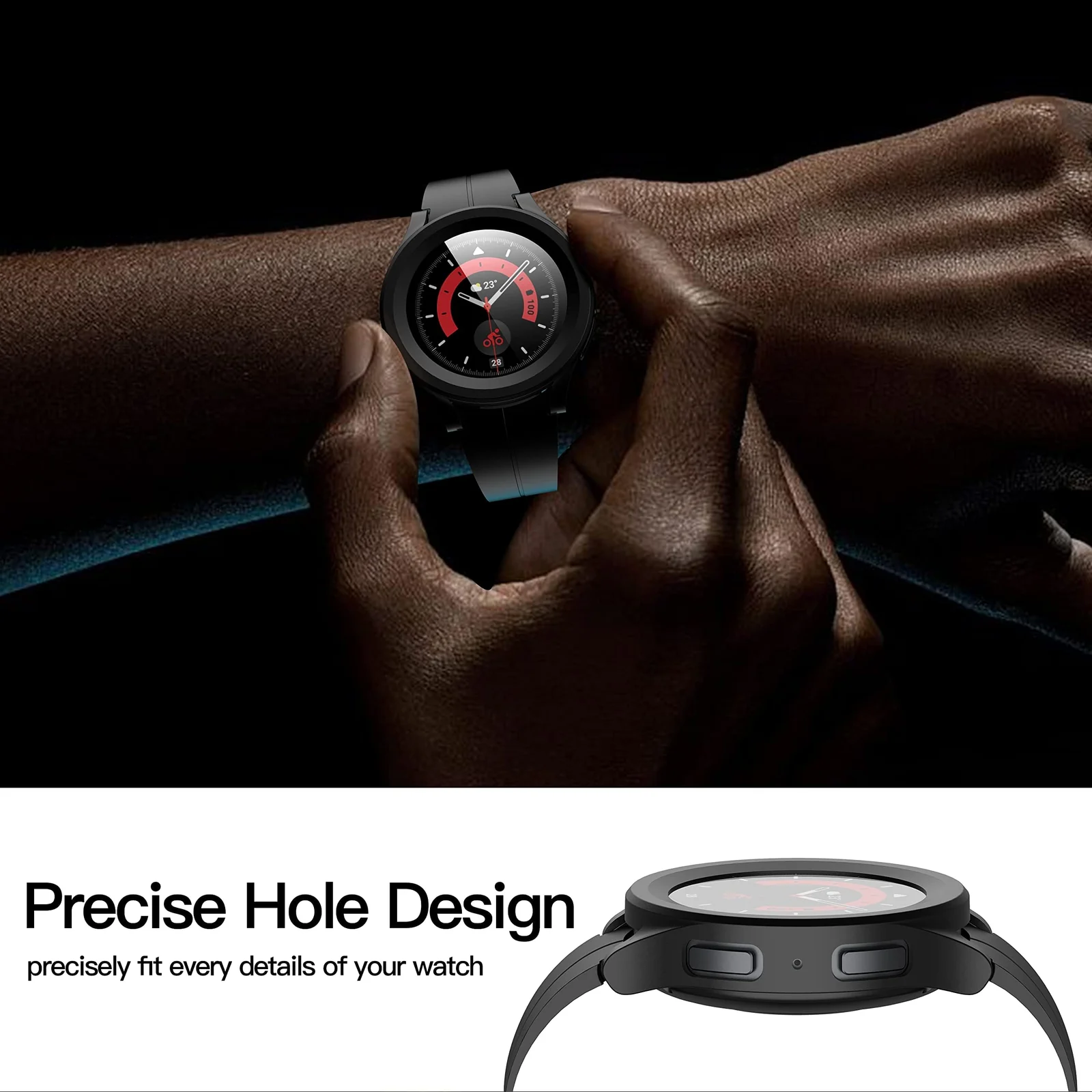 DL3 Mobilak Protective Case Compatible with Samsung Galaxy Watch 5 Pro 45mm 9H Hardness PC Case Bumper Full Slim Protective Cover with Tempered Glass For Samsung Galaxy Watch5 Pro 45mm - Black