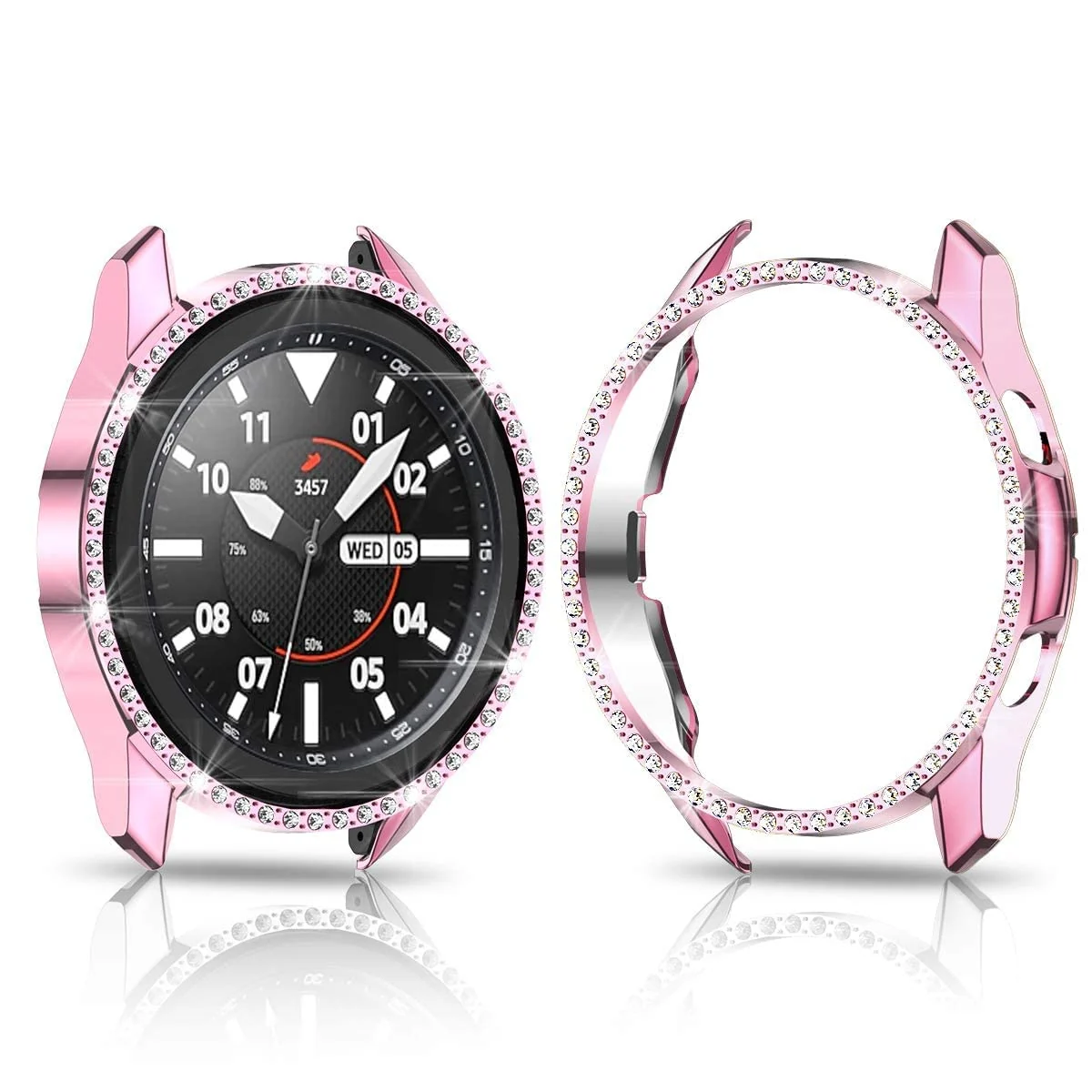 DL3 Mobilak Bumper Diamond Case Compatible with Samsung Galaxy Watch 3 45MM, Bling Crystal Diamonds PC Plastic Protector Case Cover Frame for Galaxy Watch3 45 MM - Pink