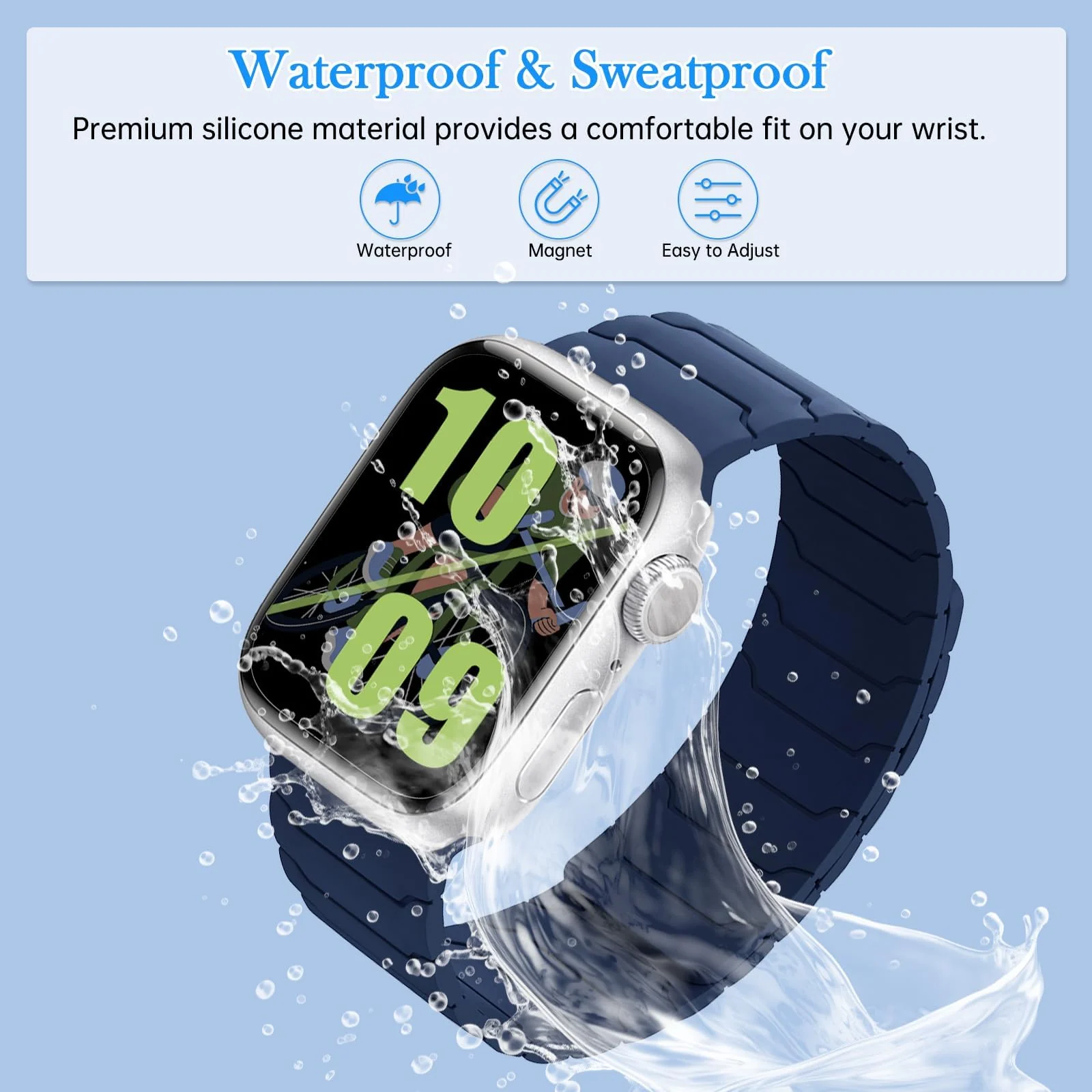 DL3 Mobilak Silicone Straps Compatible with Apple Watch Ultra Strap 49mm 46mm 45mm 44mm 42mm, Loop Band with Strong Magnetic Closure Designed for iWatch Ultra Ultra 2 Series 11 10 9 8 7 6 5 4 3 2 1 SE - A-Blue