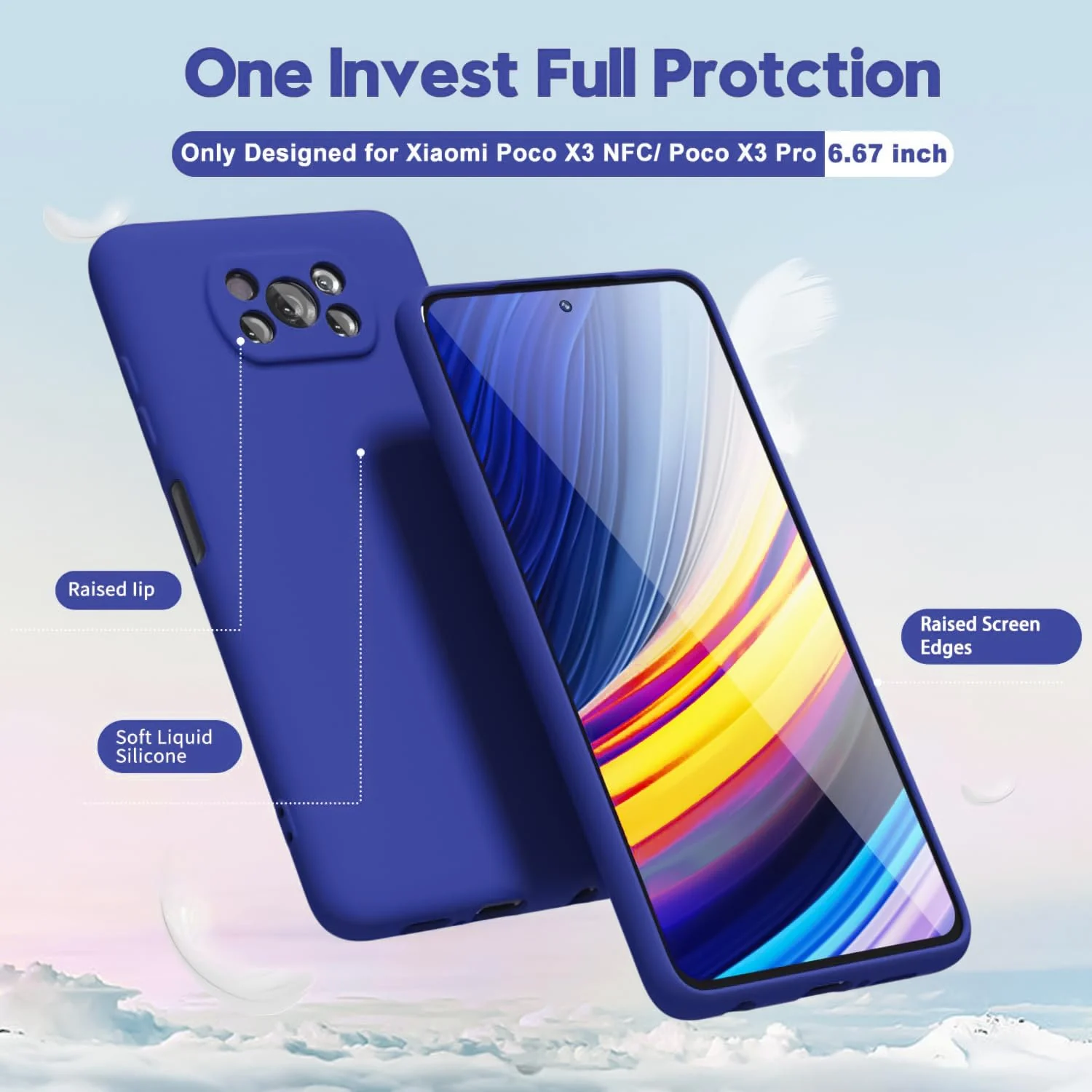 DL3 Mobilak Liquid Silicone Protective Case for Xiaomi Poco X3 Pro / Poco X3 NFC / Poco X3 with Camera Protection and Microfiber Lining - Pepsi