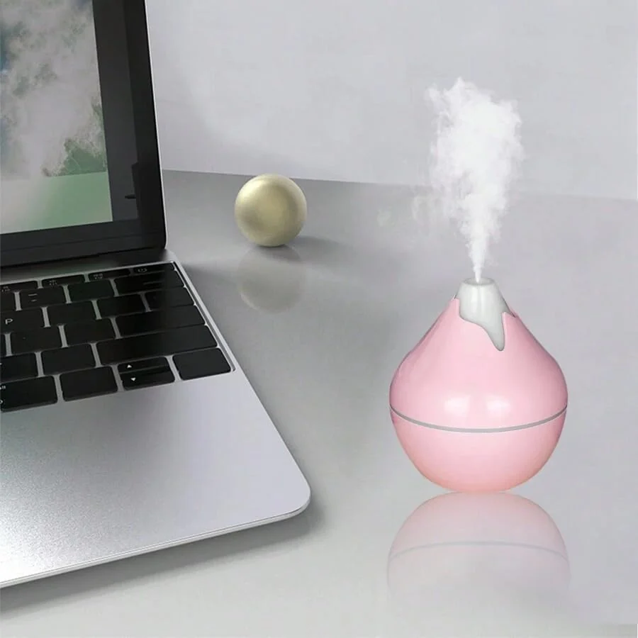 Mobigon Wood Cool Mist Ultrasonic Humidifier for Room Moisture, Aroma Diffuser for Home, 350ml Essential Oil Diffuser with 7 Colorful Night Light, Auto Shut-Off, Home, Office - Pink
