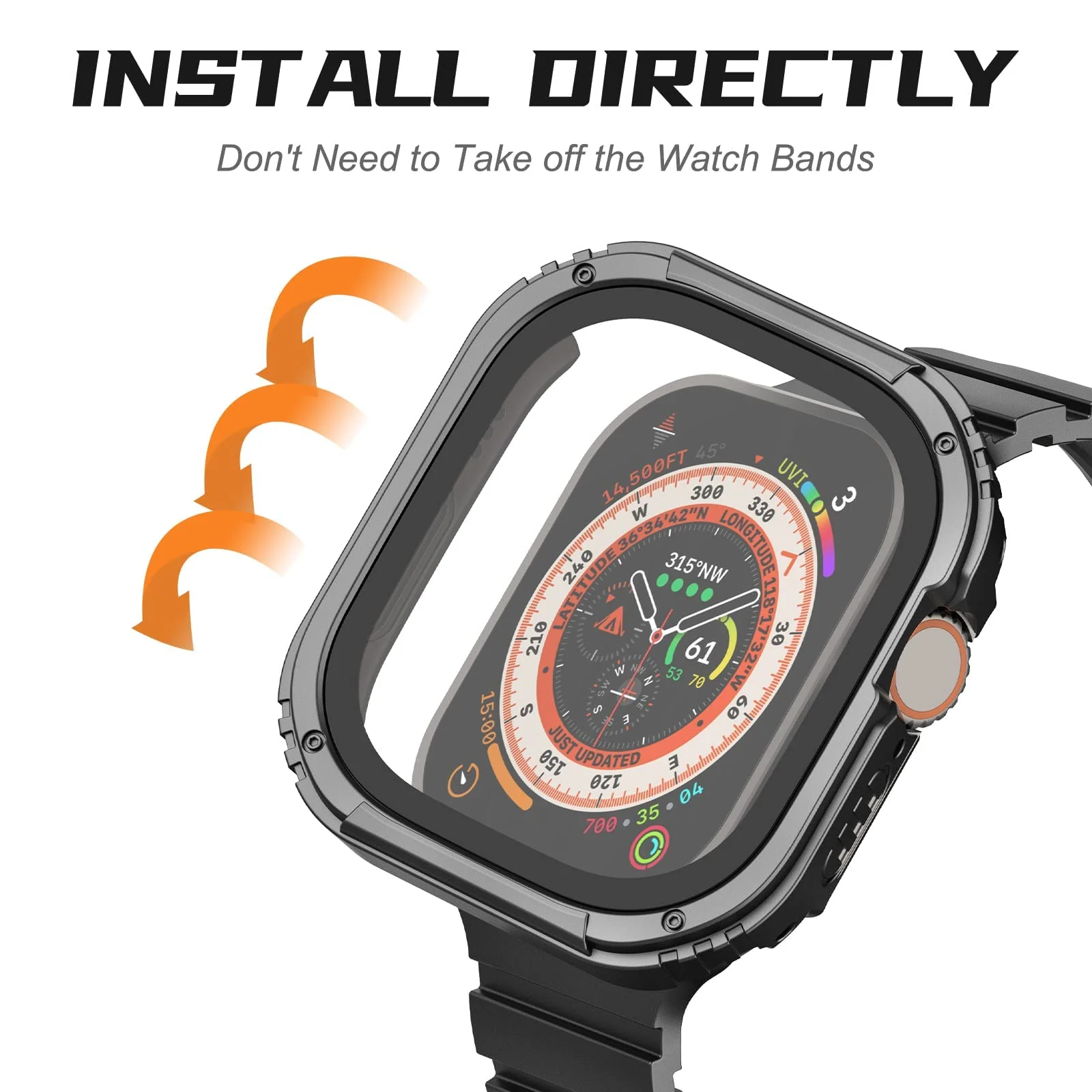 DL3 Mobilak Case Rugged For Apple Watch Ultra 2 / Ultra 49mm with Screen Protector, Durable Military Grade Quattro Pro Series Drop-Proof Protective Cover Full Coverage Shock-Proof Bumper - Black