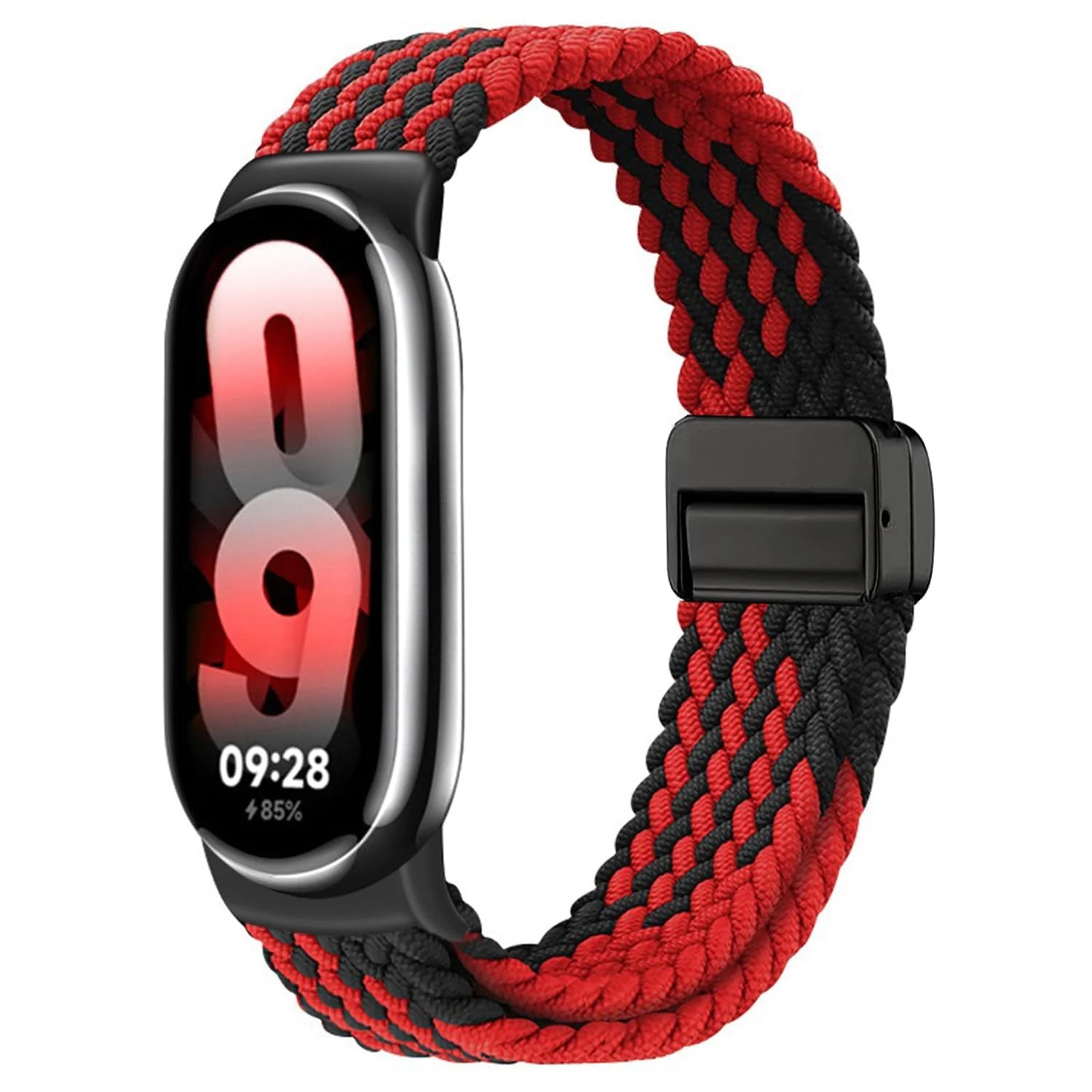 DL3 Mobilak Braided Strap for Xiaomi Mi Band 10/9/8, Men Women Breathable Elastic Nylon with Magnetic Buckle Watch Band for Xiaomi Smart Band 10/Xiaomi Smart Band 9/8 - Red Black
