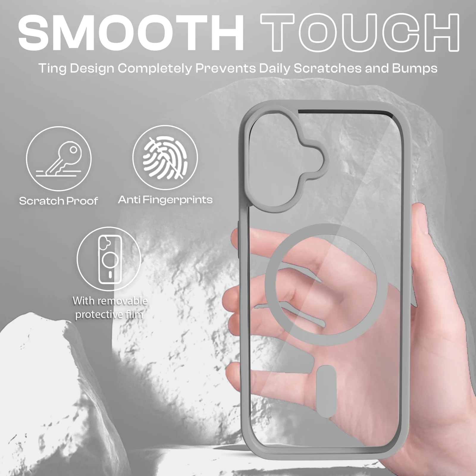 DL3 Mobilak Magnetic Case for iPhone 17 Compatible with MagSafe, Shockproof Phone Bumper Cover, Solid Color Matte TPU Frame, Anti-Scratch Clear Back - Gray