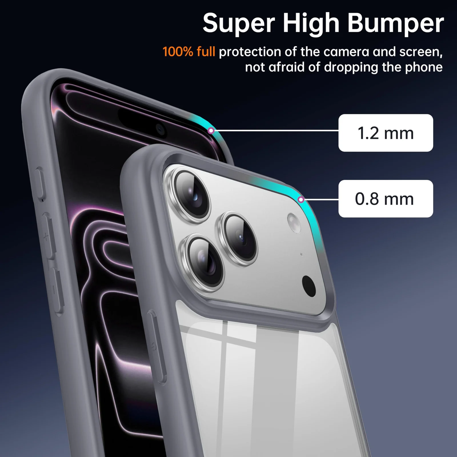 DL3 Mobilak Clear PC and TPU Protective Case for iPhone 17 Pro 6.3-Inch with Military-Grade Protection and Anti-Yellowing Design - Gray
