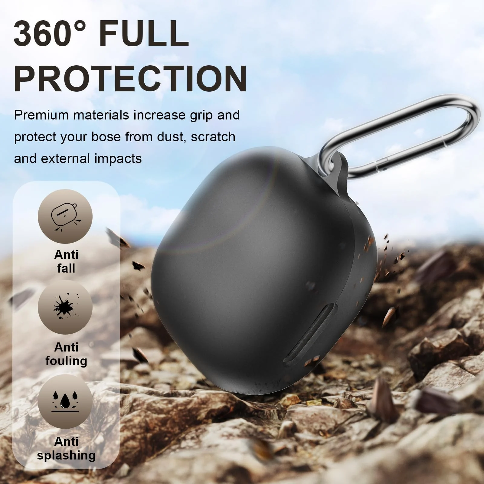 DL3 Mobilak Compatible with Anker Soundcore P40i Case Cover, Soft Silicone Shockproof Protective Skin Case for Soundcore P40i Wireless Earbuds with Carabiner, Front LED Visible - Black