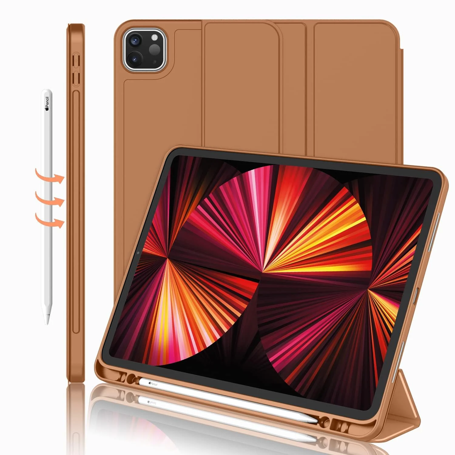DL3 Mobilak iPad Pro 11 Inch Case 2022(4th Gen)/2021(3rd Gen)/2020(2nd Gen) with Pencil Holder, Smart Case [Support Touch ID and Auto Wake/Sleep] with Auto 2nd Gen Pencil Charging - Brown