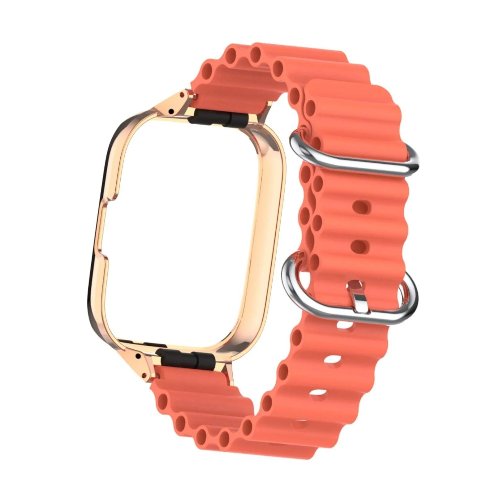 DL3 Mobilak Ocean Strap Compatible with Xiaomi Mi Watch Lite/Redmi Watch, Adjustable Silicone Strap with Metal Buckle, Band With Frame Metal Women Men Replacement Strap - Mango Orange