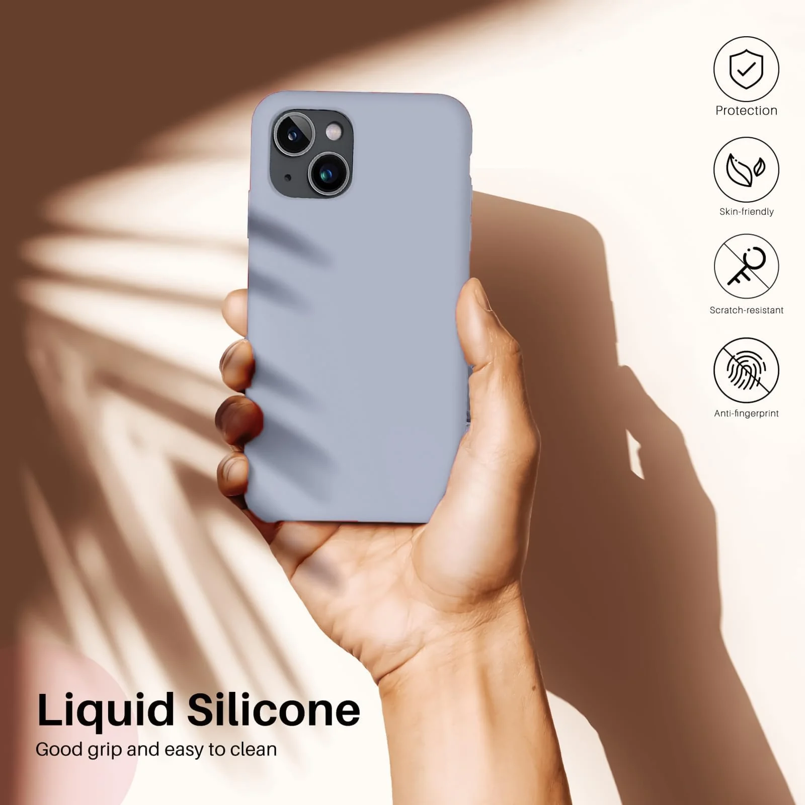 DL3 Mobilak Liquid Silicone Protective Case for iPhone 14 (6.1 Inch) with Camera Protection and Microfiber Lining - Baby Gray