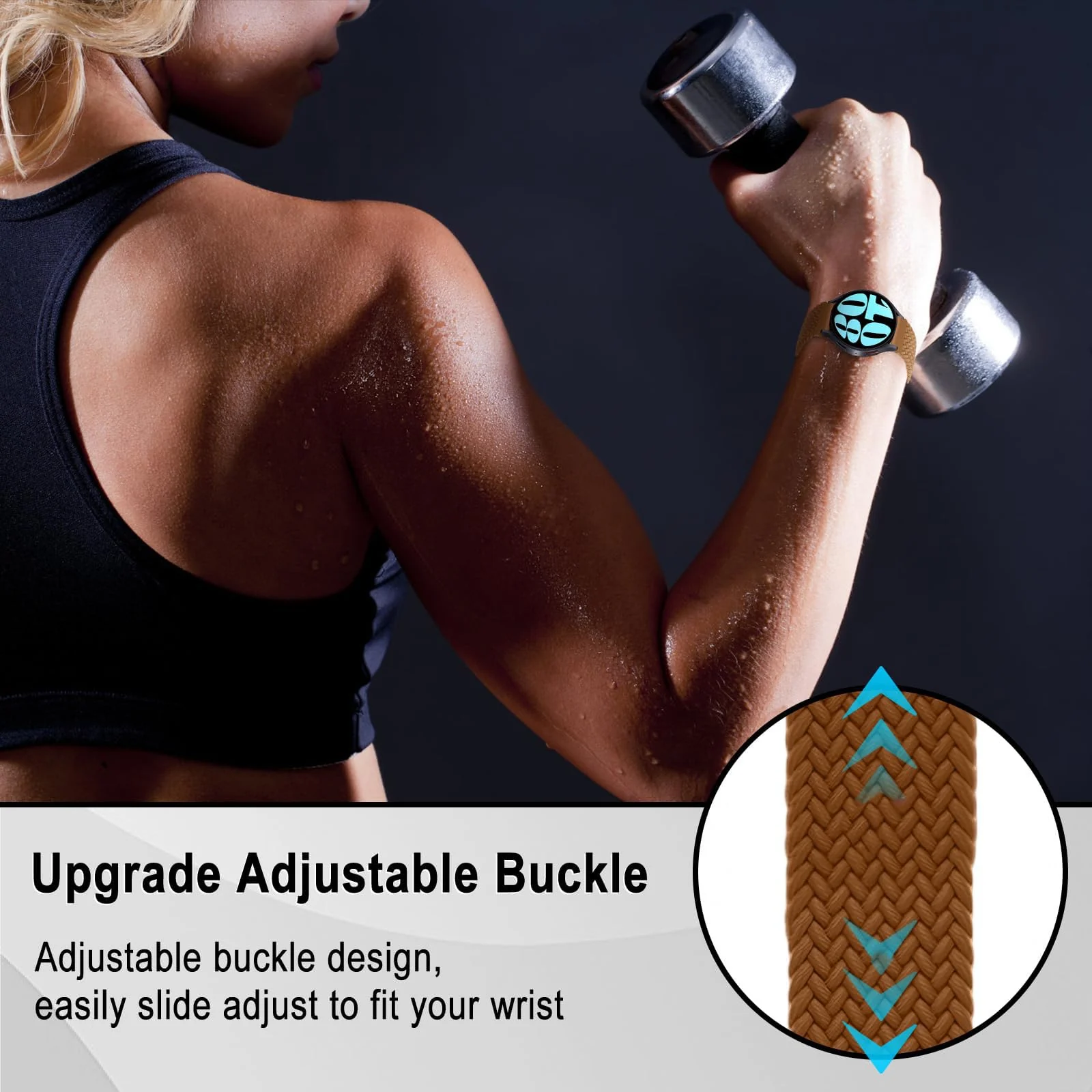 DL3 Mobilak Band 20MM Nylon Braided Solo Loop Strap For Samsung Gear Sport/Watch 6/5/4 40mm 44mm/Watch 6 Classic 43mm 47mm/ 5 Pro 45mm/active 2 40mm 44mm (Small) - Brown