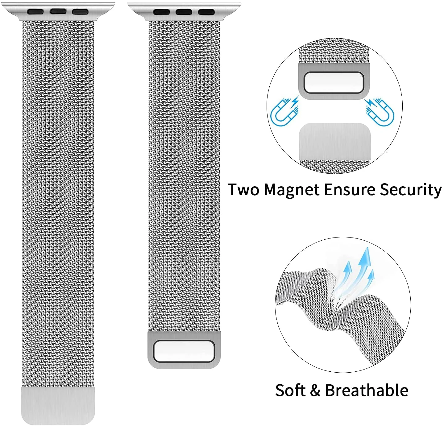 DL3 Mobilak Stainless Steel Magnetic Strap For Apple Watch Band 49mm 45mm 44mm 42mm 41mm 40mm 38mm, Milanese Loop Metal Wristband for iWatch Series 9 8 7 SE 6 5 4 (42mm/44mm/45mm/49mm) - Silver