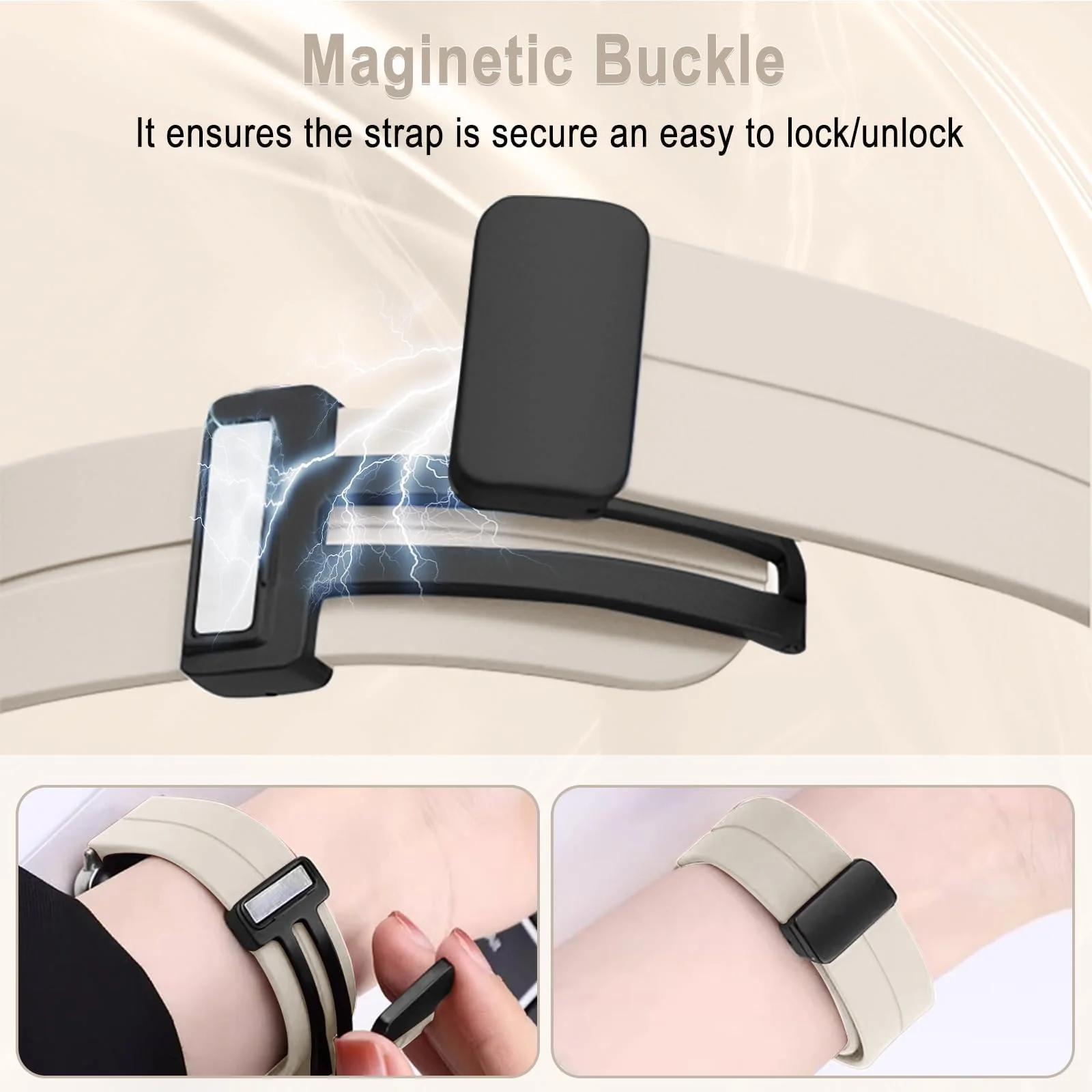 DL3 Mobilak Silicone Strap Compatible with Huawei Watch Fit 3 Magnetic Metal Stainless Buckle Sport Silicone Strap for Huawei Watch Fit3 Band Quick Release Soft Replacment Wristband - Starlight