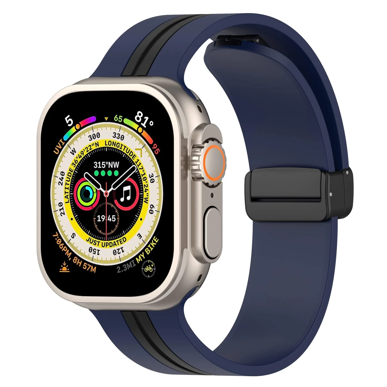 DL3 Mobilak Magnetic Bands for Apple Watch Ultra/Ultra 2 Band 49mm 45mm 44mm 42mm 41mm 40mm 38mm, Soft Sport Silicone Strap for iwatch Series 9/8/7/6/5/4/3/2/1/SE (42mm/44mm/45mm/49mm) - Blue Black