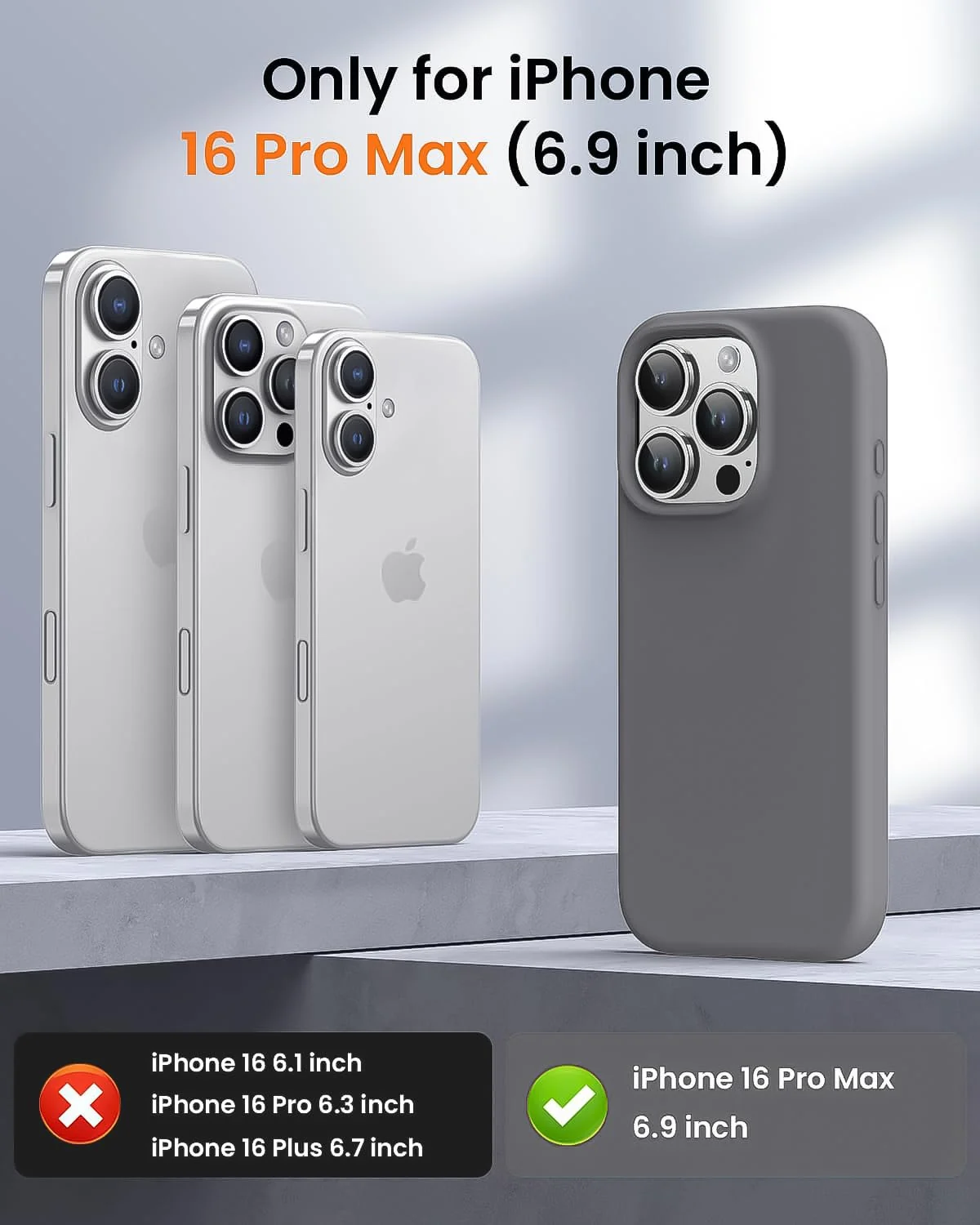 DL3 Mobilak Compatible with iPhone 16 Pro Max 6.9-inch Case, Premium Liquid Silicone Case, Full Body Protective Cover, Shockproof, Slim Phone Case, Anti-Scratch Soft Microfiber Lining - Gray