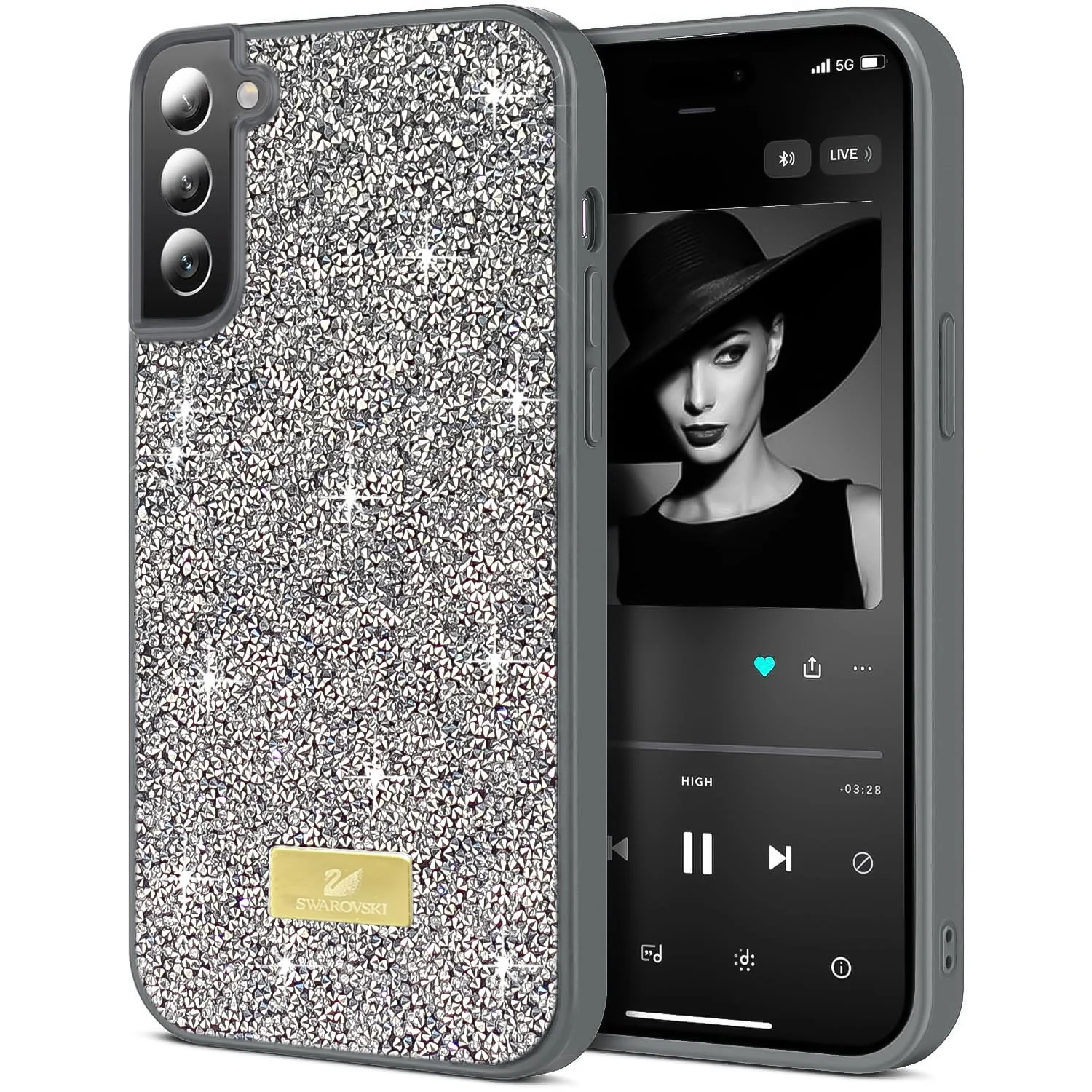 Case For Samsung Galaxy S22 5G Case Glitter, Sparkle Diamond Crystal Bling Case with Bling, Ultra Thin Lightweight Full Body Shockproof Anti-Scratch Protective Cover - Black