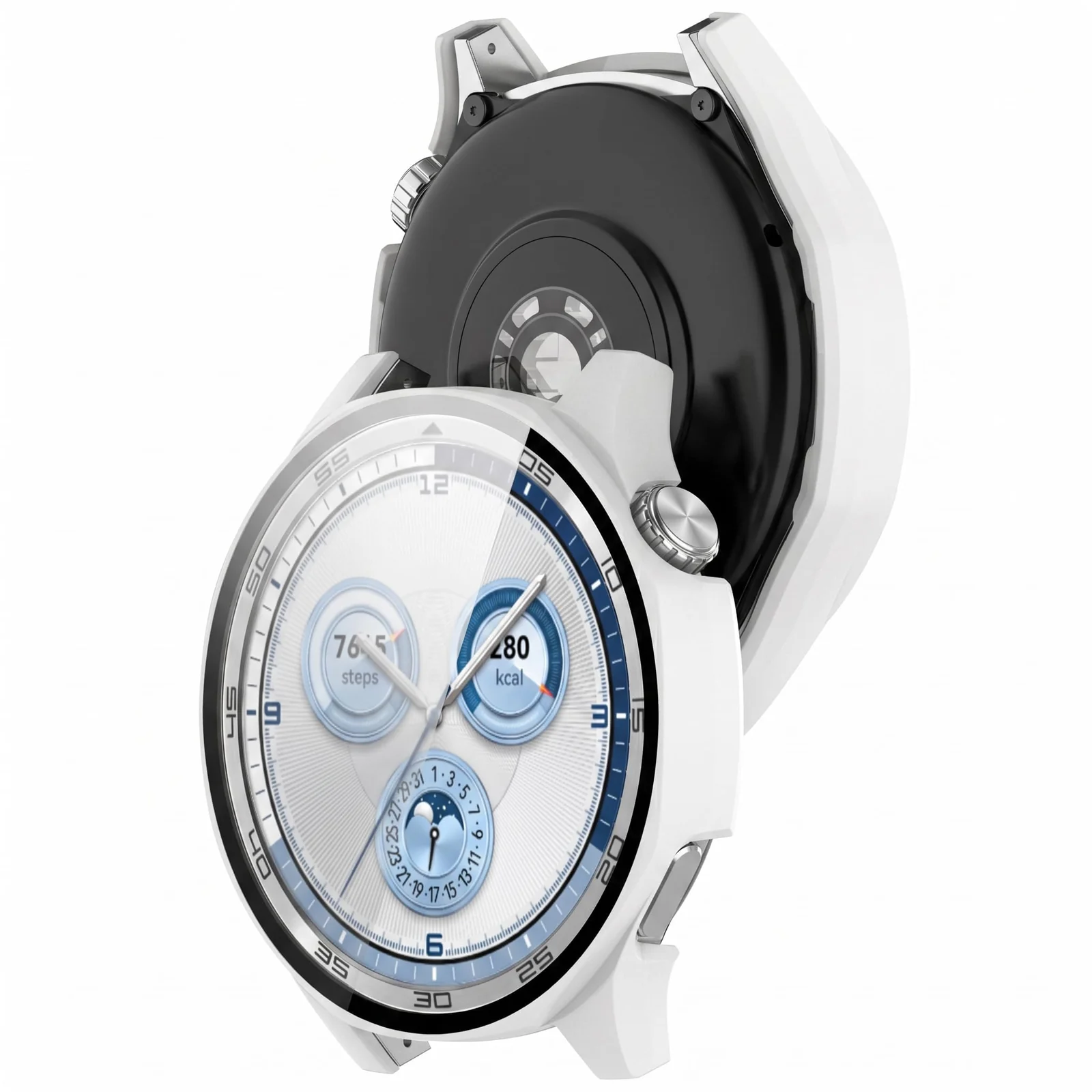 DL3 MOBILAK Full-Coverage Watch Case with Tempered Glass for Huawei Watch GT 5 46 mm, White