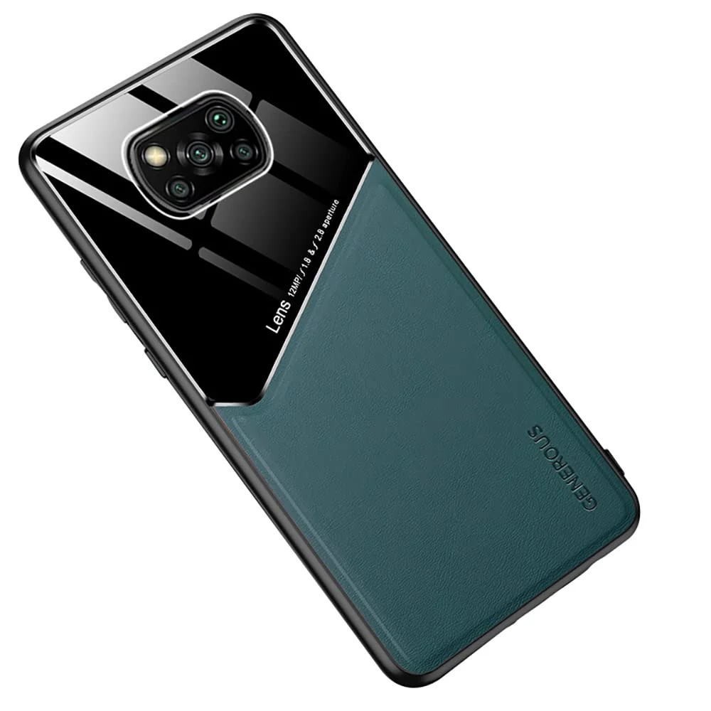 DL3 Mobilak Leather and PC Protective Case for Xiaomi Poco X3 Pro / Poco X3 NFC / Poco X3, Built-in magnetic car-mount support, Shock-absorbing protection - Green