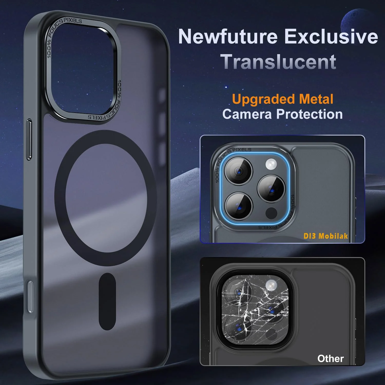 DL3 Mobilak Translucent Matte Case for iPhone 16 Pro 6.3-Inch, Compatible with MagSafe accessories, Supports wireless charging, Built-in magnetic car-mount support - Black