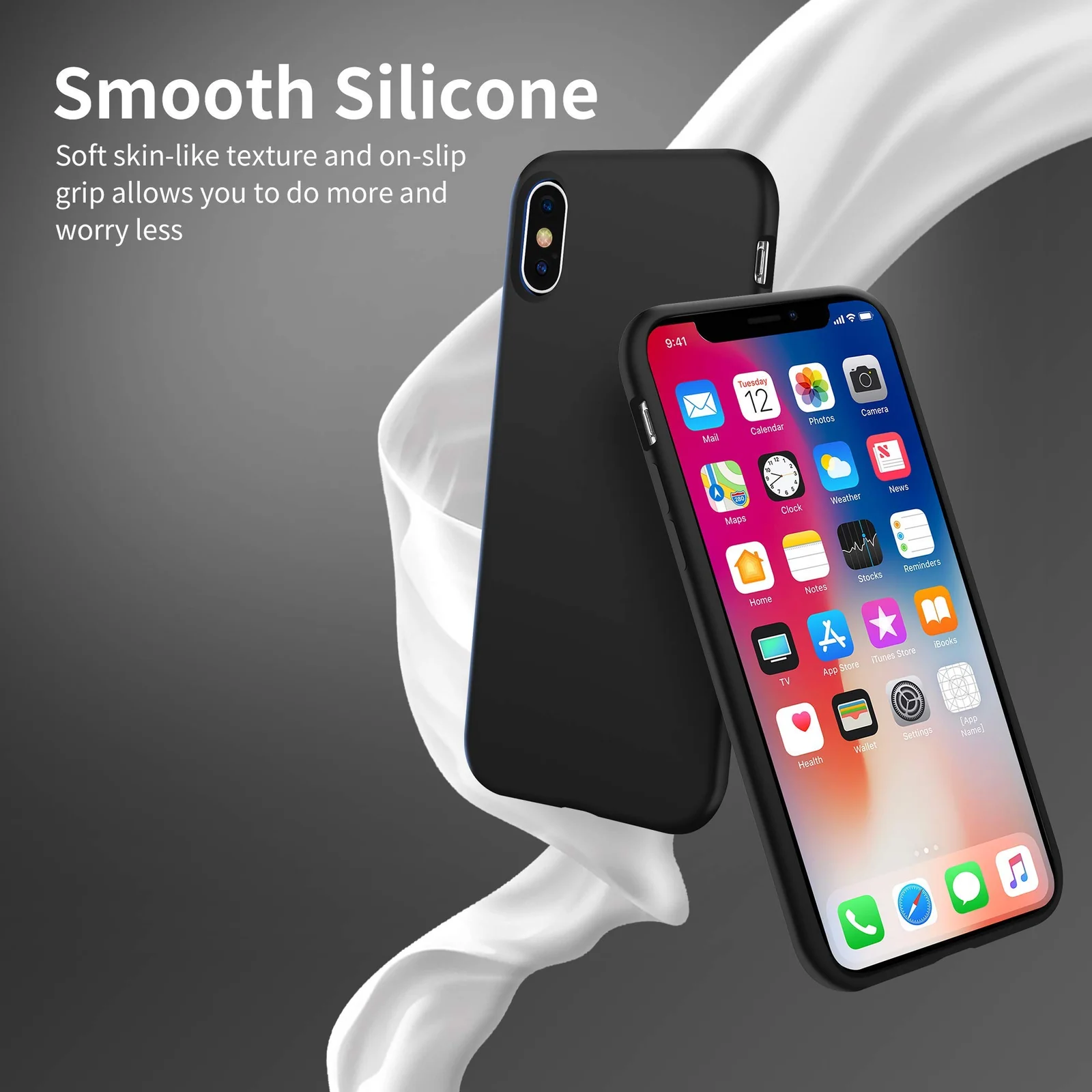 DL3 Mobilak Liquid Silicone Protective Case with Soft Microfiber Lining for iPhone XS Max - Black