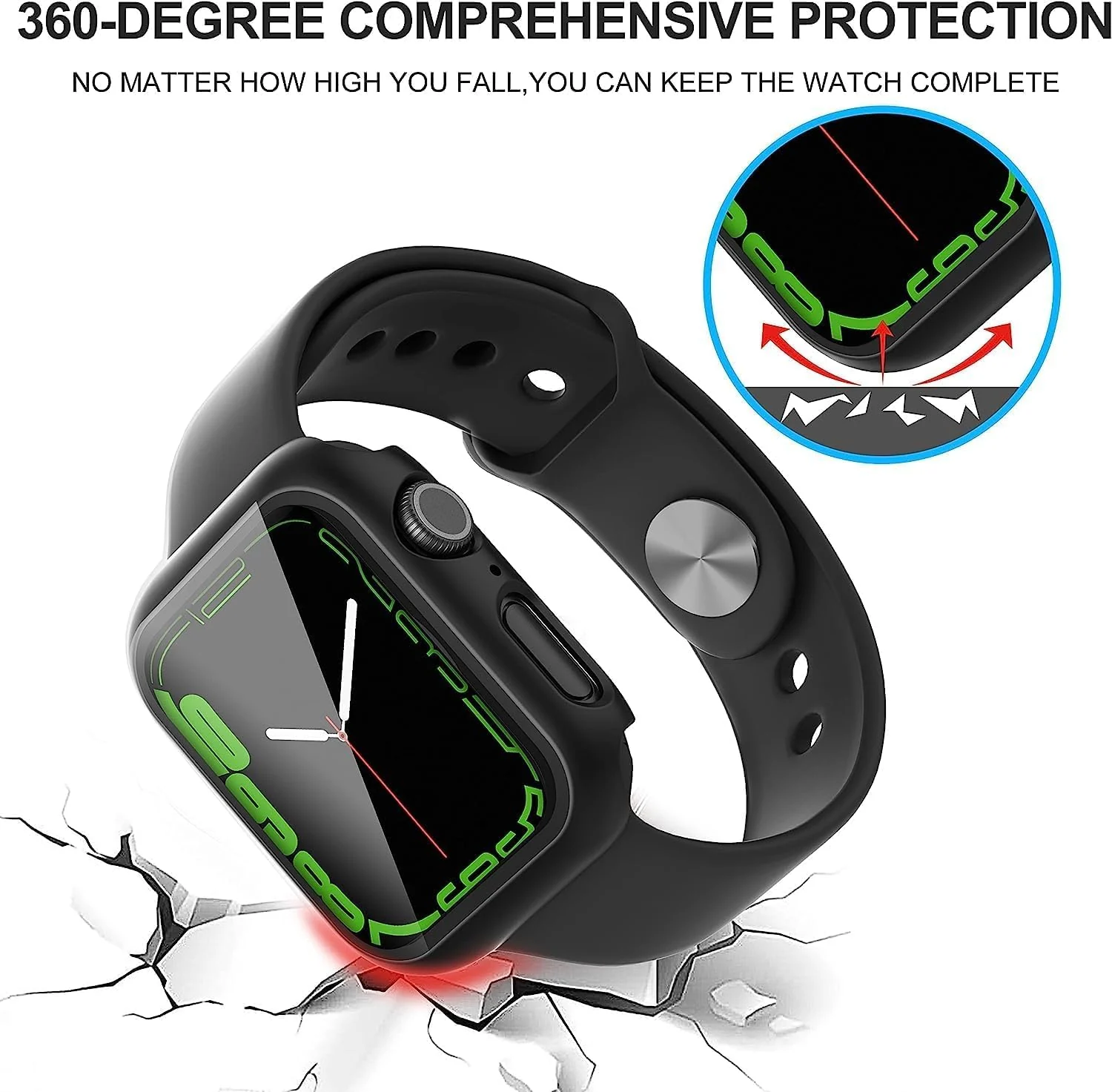 DL3 Mobilak Hard Case Designed for Apple Watch 41mm Series 9 8 7, Built-in 9H [HD Clear] Tempered Glass Screen Protector, [Full Protection] Slim Cover for iWatch 41mm Series 9 8 7 - Black