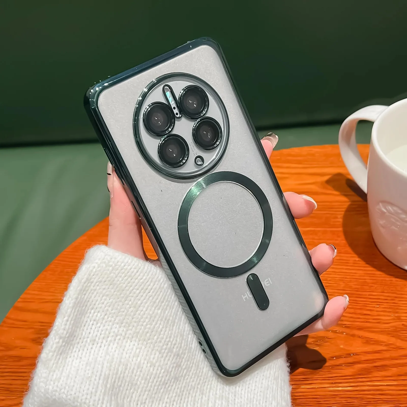 DL3 Mobilak Clear MagSafe-Compatible Magnetic Case for Huawei Mate 50 Pro with Camera Protection and Shockproof Design - Green