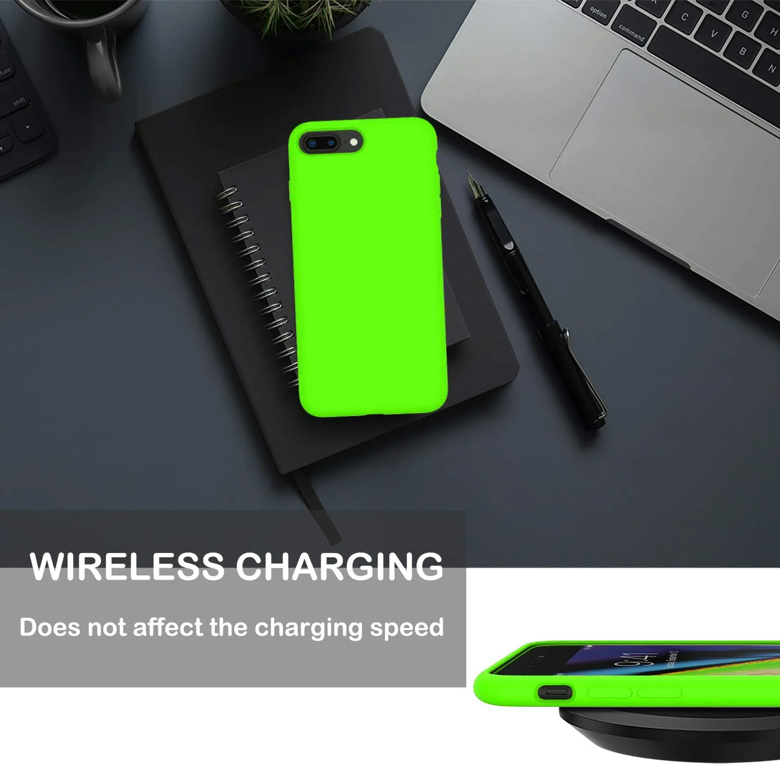 DL3 Mobilak Liquid Silicone Protective Case for iPhone 7 Plus / iPhone 8 Plus with Camera Protection and Microfiber Lining - Neon Green