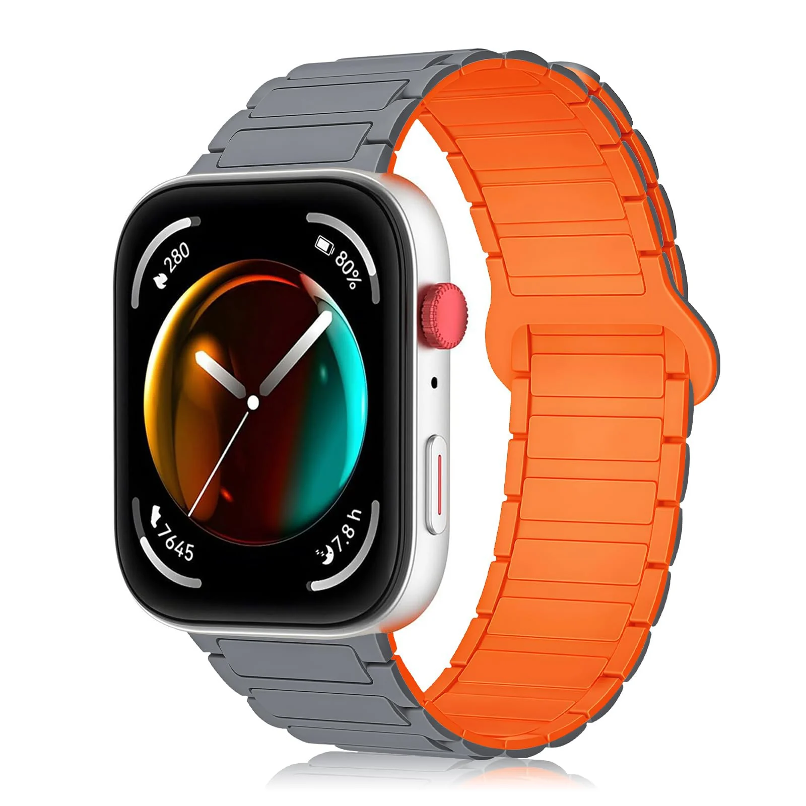 DL3 Mobilak Magnetic Strap for Huawei Watch Fit 4 Pro/Fit4/Fit 3 Replacement Straps Strong Silicone, Easy to Wear, Waterproof, Sporty, Daily Wear Watchbands for Men and Women - Gray | Orange