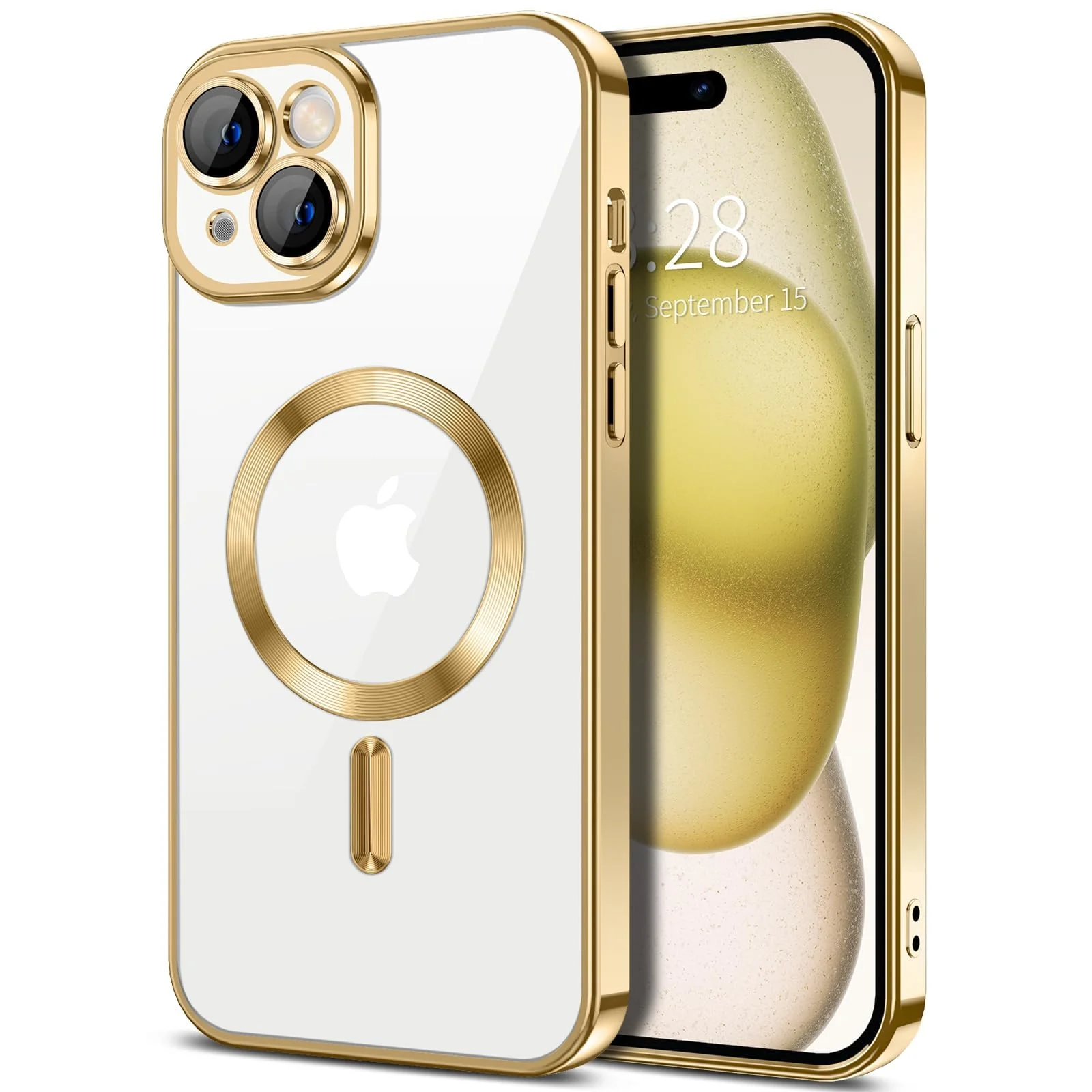 DL3 MOBILAK Electroplated Case for iPhone 15 Plus (6.7''), Camera Lens Full Protection, Compatible with MagSafe Wireless Charging, Shockproof Soft TPU Phone Cover - Gold