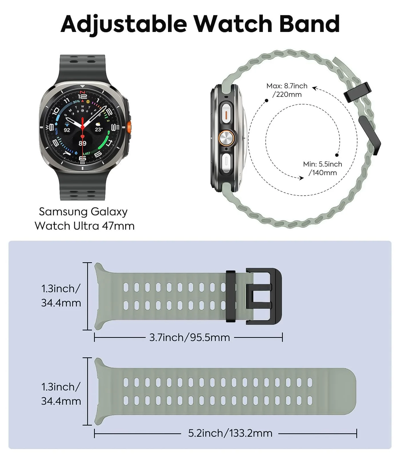 DL3 Mobilak Sport Band Compatible with Samsung Galaxy Watch Ultra Band 47mm Women Men, Breathable Soft Silicone Waterproof Watch Strap Accessories for Samsung Watch 7 Ultra Bands - Mint Green