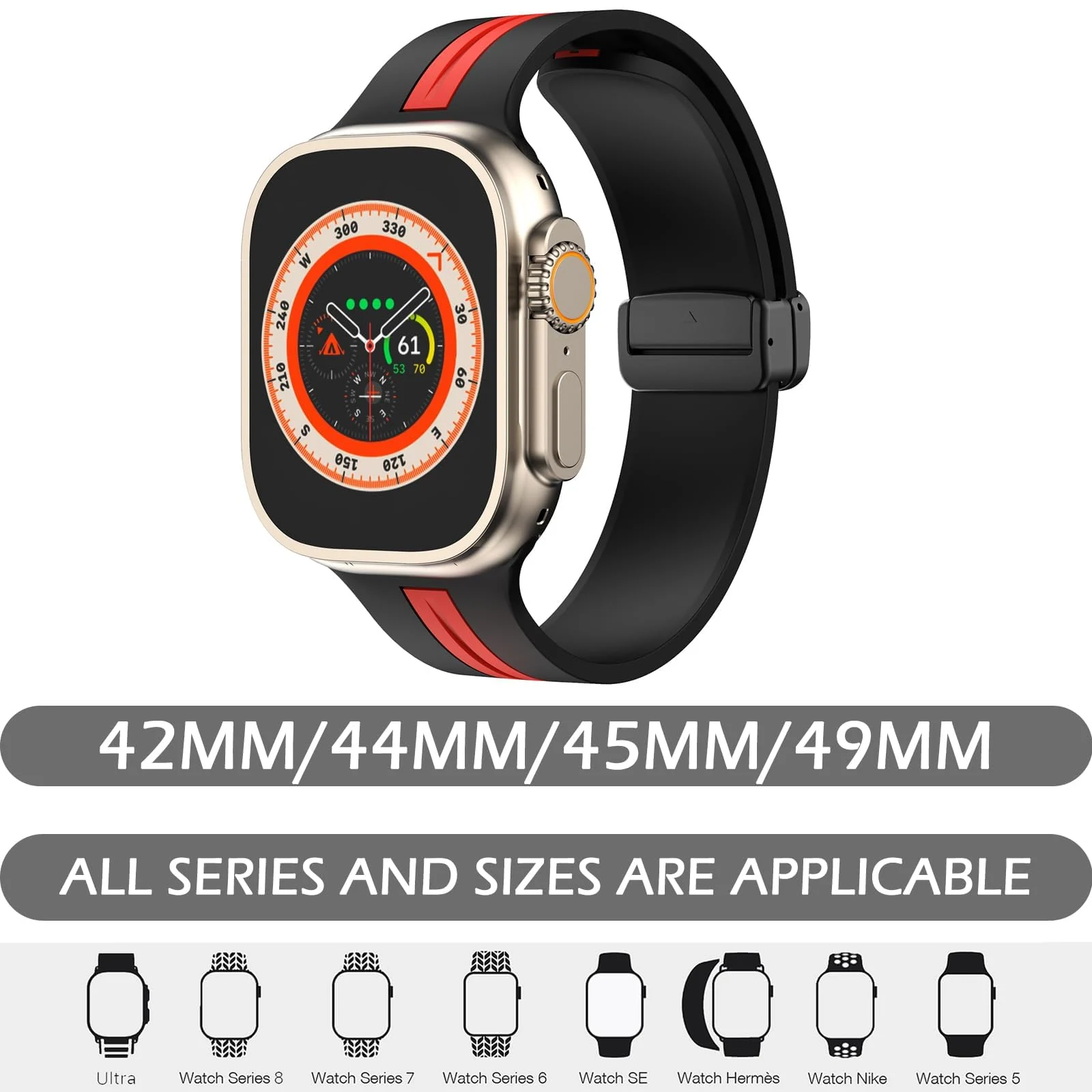 DL3 Mobilak Magnetic Bands for Apple Watch Ultra/Ultra 2 Band 49mm 45mm 44mm 42mm 41mm 40mm 38mm, Soft Sport Silicone Strap for iwatch Series 9/8/7/6/5/4/3/2/1/SE (42mm/44mm/45mm/49mm) - Black Red