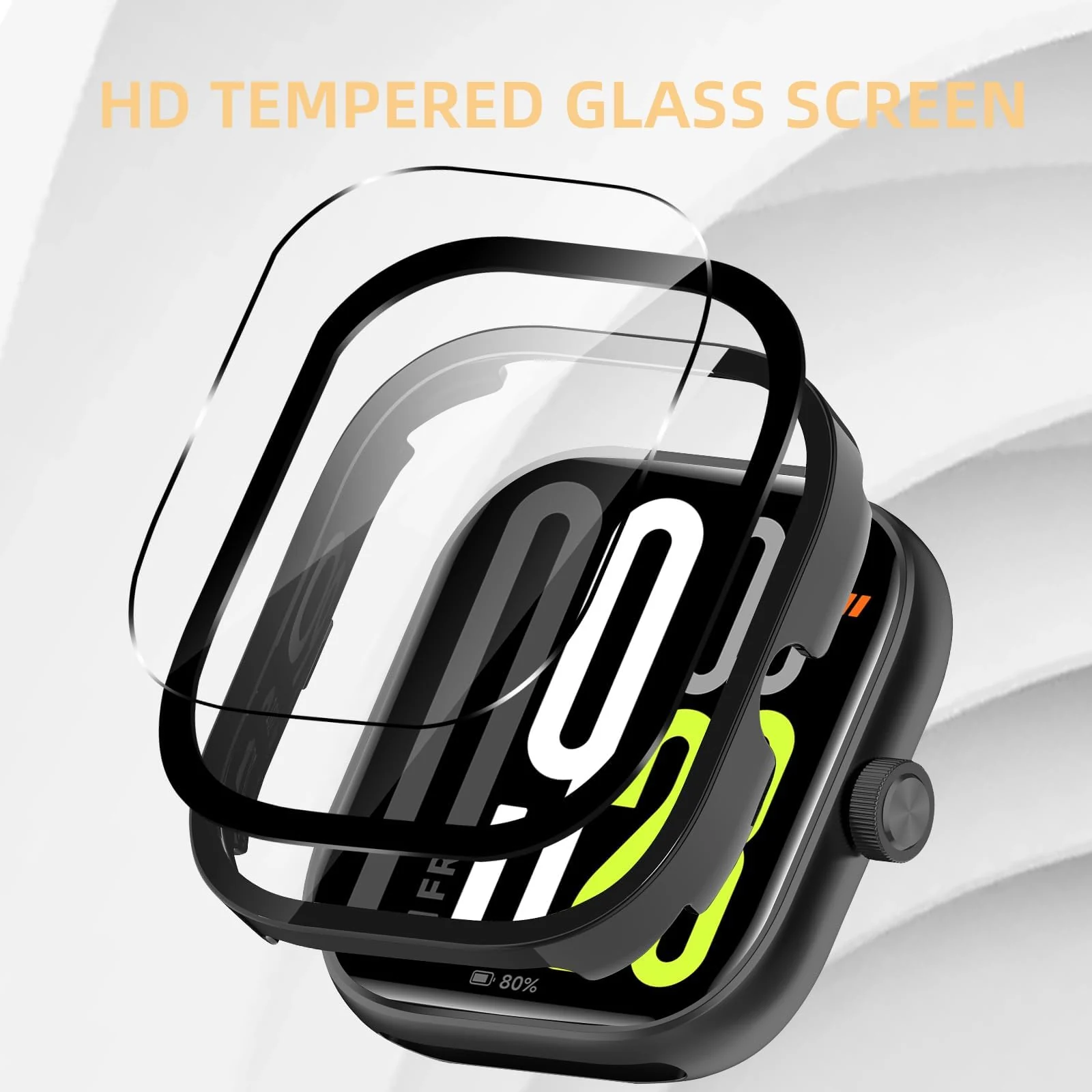 DL3 Mobilak Case with Screen Protector for Xiaomi Redmi Watch 5, Bumper Full Coverage Hard PC Overall Protective Cover, Built-in Tempered Glass Film High Sensitivity for Redmi Watch 5 - Black