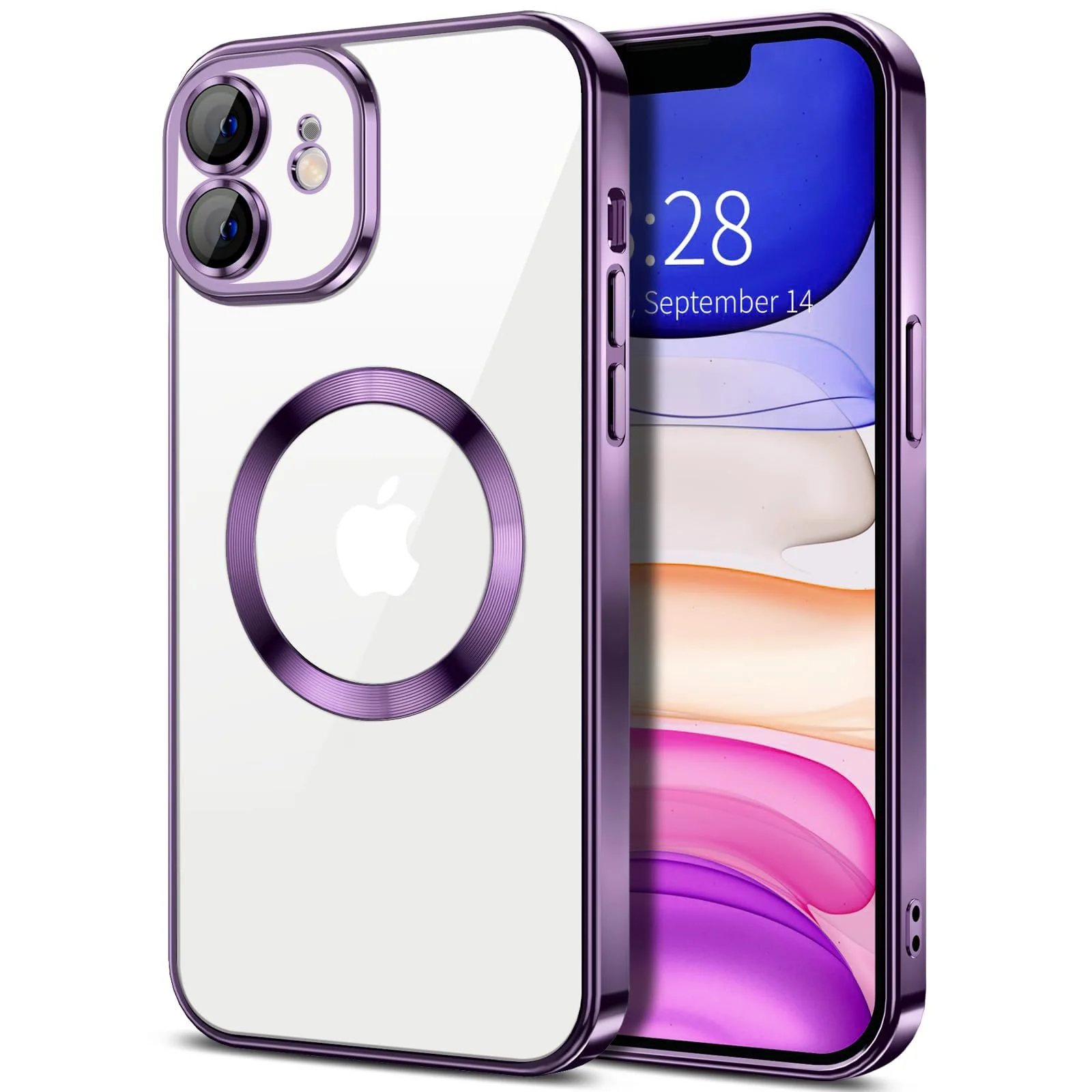 DL3 Mobilak Clear TPU Case with Electroplated Edges for iPhone 11 with Camera Protection and Shockproof Design - Deep Purple