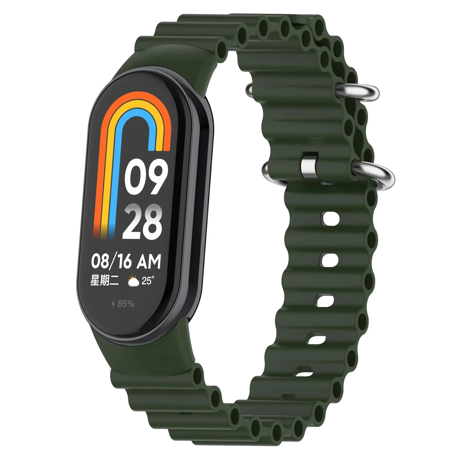 DL3 Mobilak Ocean Band for Xiaomi Mi Band 9 / Xiaomi Mi Band 8, Adjustable Silicone Stretchy Sport Strap Women Men Replacement Wristband For Xiaomi Smart Band 8 / Xiaomi Smart Band 9 - Green