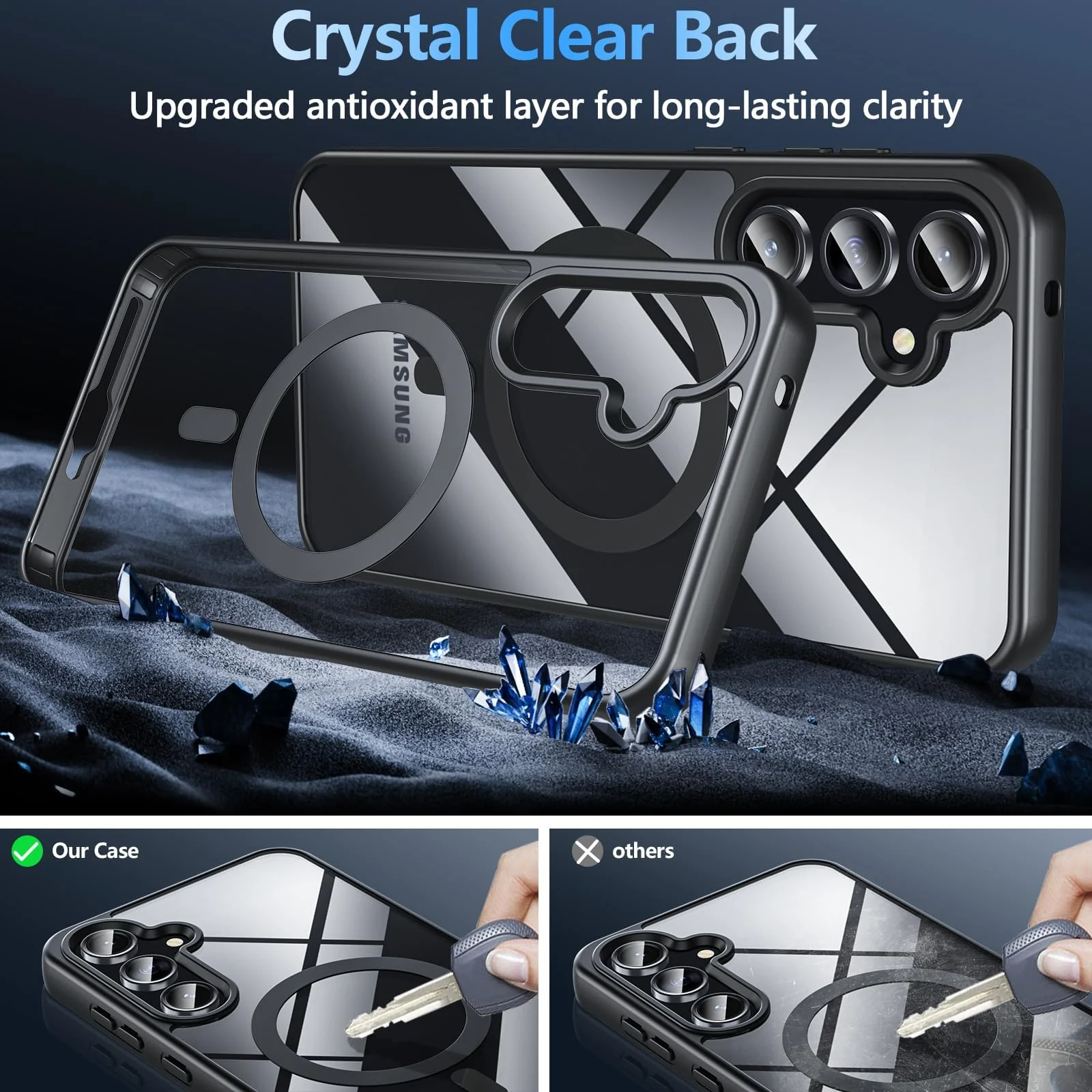DL3 Mobilak Clear MagSafe-Compatible Magnetic Case for Samsung Galaxy A56, Samsung Galaxy A36 with Camera Protection and Magnetic Car-Mount Support - Black