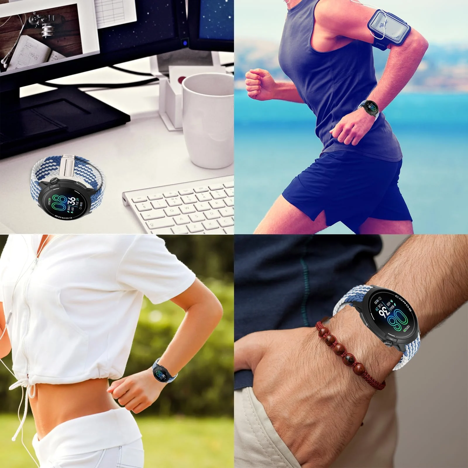 DL3 Mobilak 22mm Magnetic Band for Redmi Watch 5 Active/5 Lite/Samsung Galaxy Watch 3 45mm/Watch 46mm/Gear S3/Huawei watch GT6 GT5 46MM/GT2E/GT6 Pro/GT 5 Pro/Amazfit GTR 4/3, Stretchy Braided Nylon Sport Strap - Blue-white