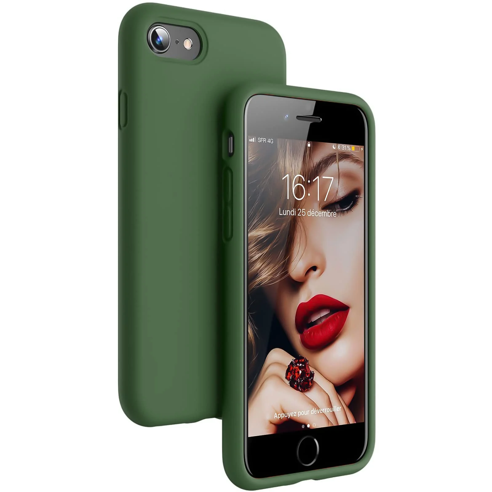 DL3 Mobilak Liquid Silicone Protective Case with Soft Microfiber Lining for iPhone SE 2022, SE 2020, iPhone 7, iPhone 8 - Clover