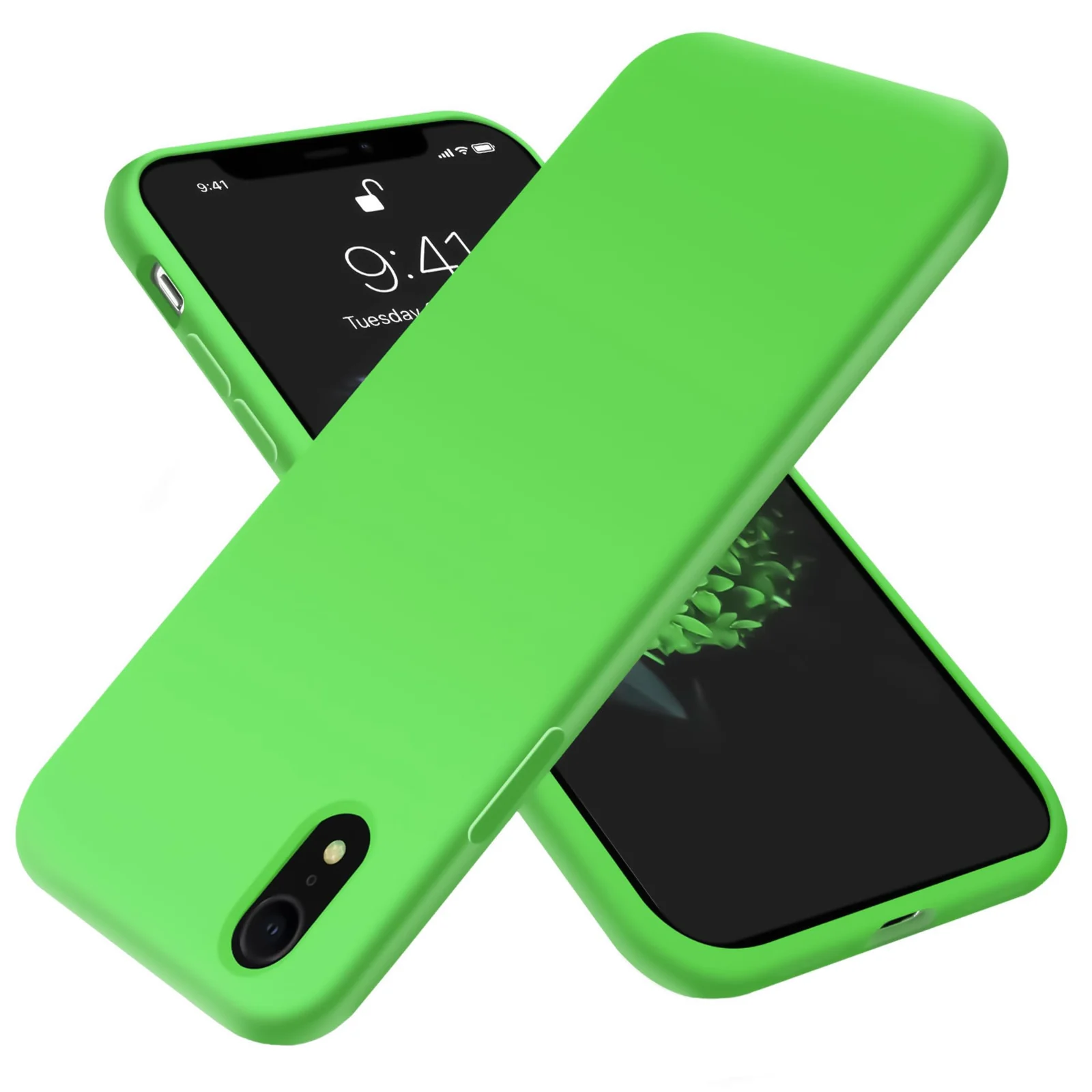 DL3 Mobilak Liquid Silicone Protective Case for iPhone XR with Camera Protection and Microfiber Lining - Neon Green