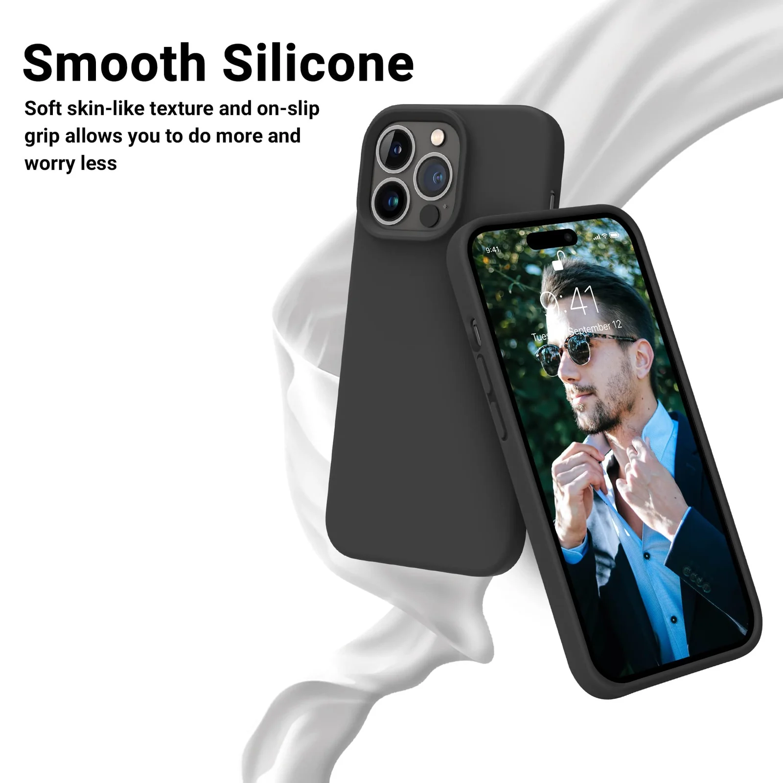 DL3 Mobilak Liquid Silicone Protective Case with Soft Microfiber Lining for iPhone 13 Pro (6.1 Inch) - Black