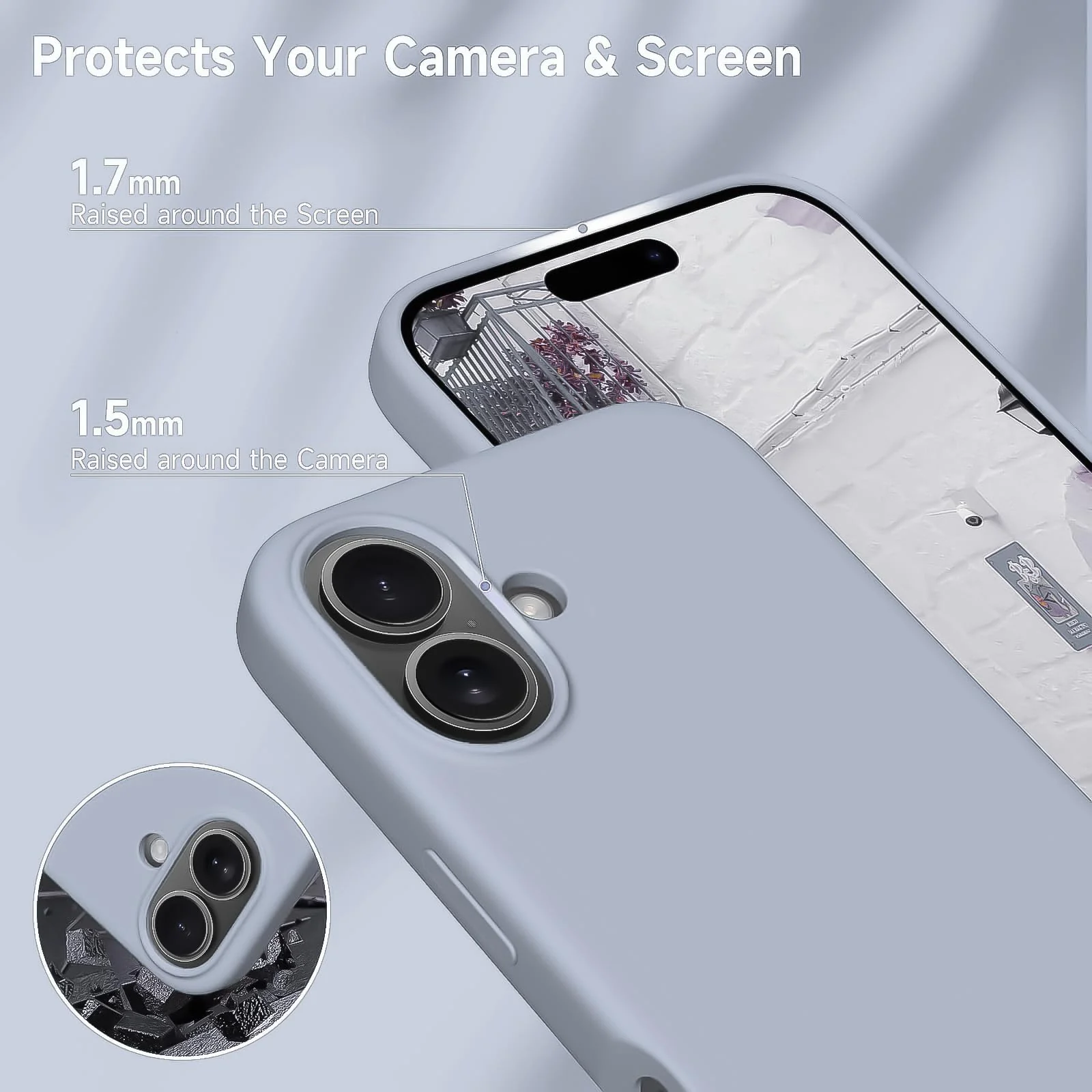 DL3 Mobilak Liquid Silicone Protective Case for iPhone 16+ Plus 6.7-Inch with Microfiber Lining and Shockproof Design - Baby Blue