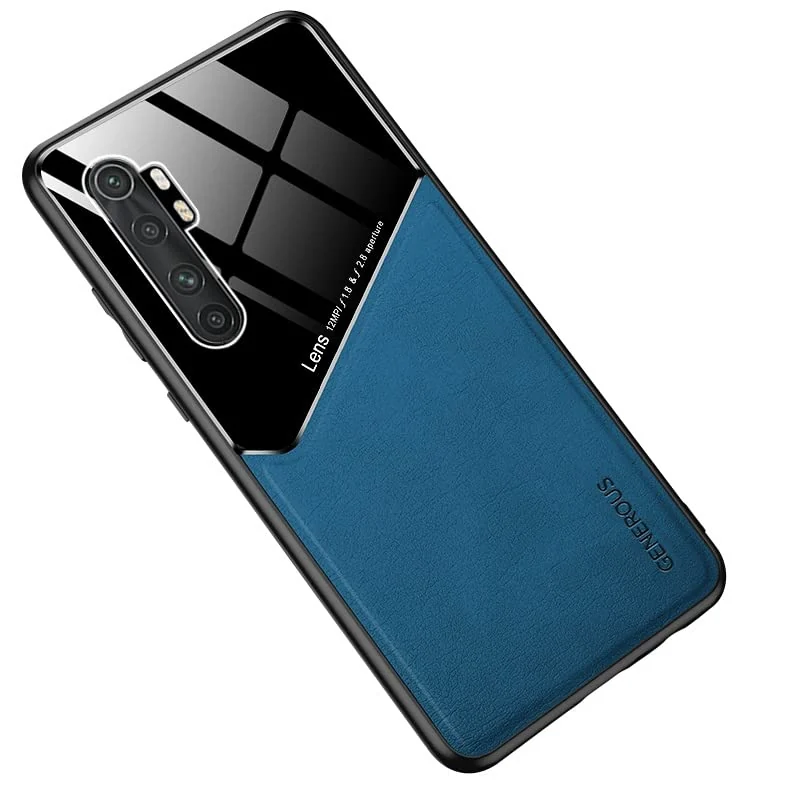 DL3 Mobilak Leather and PC Protective Case for Xiaomi Mi Note 10 Lite, Built-in magnetic car-mount support, Shock-absorbing protection, Raised edges around the screen and camera - Blue