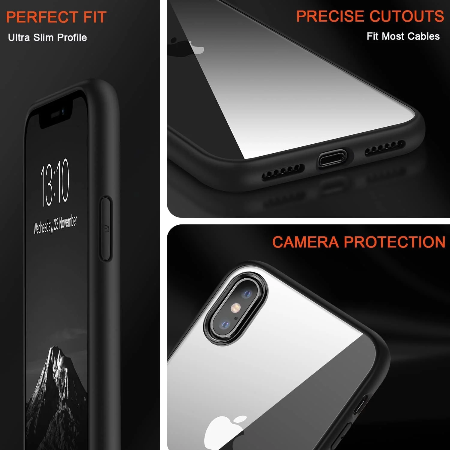 DL3 Mobilak Case Compatible With iPhone X/iPhone XS, Clear Case Shockproof Hard PC +Soft Silicone [Not Yellowing] Transparent Protective Slim Case Phone - Black - A. Black