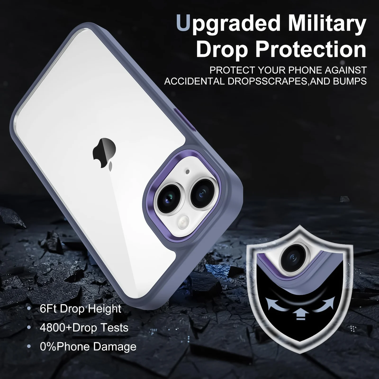 DL3 Mobilak Clear Protective Case for iPhone 15 Plus 6.7-Inch | iPhone 14 Plus 6.7-Inch - A.Lavender