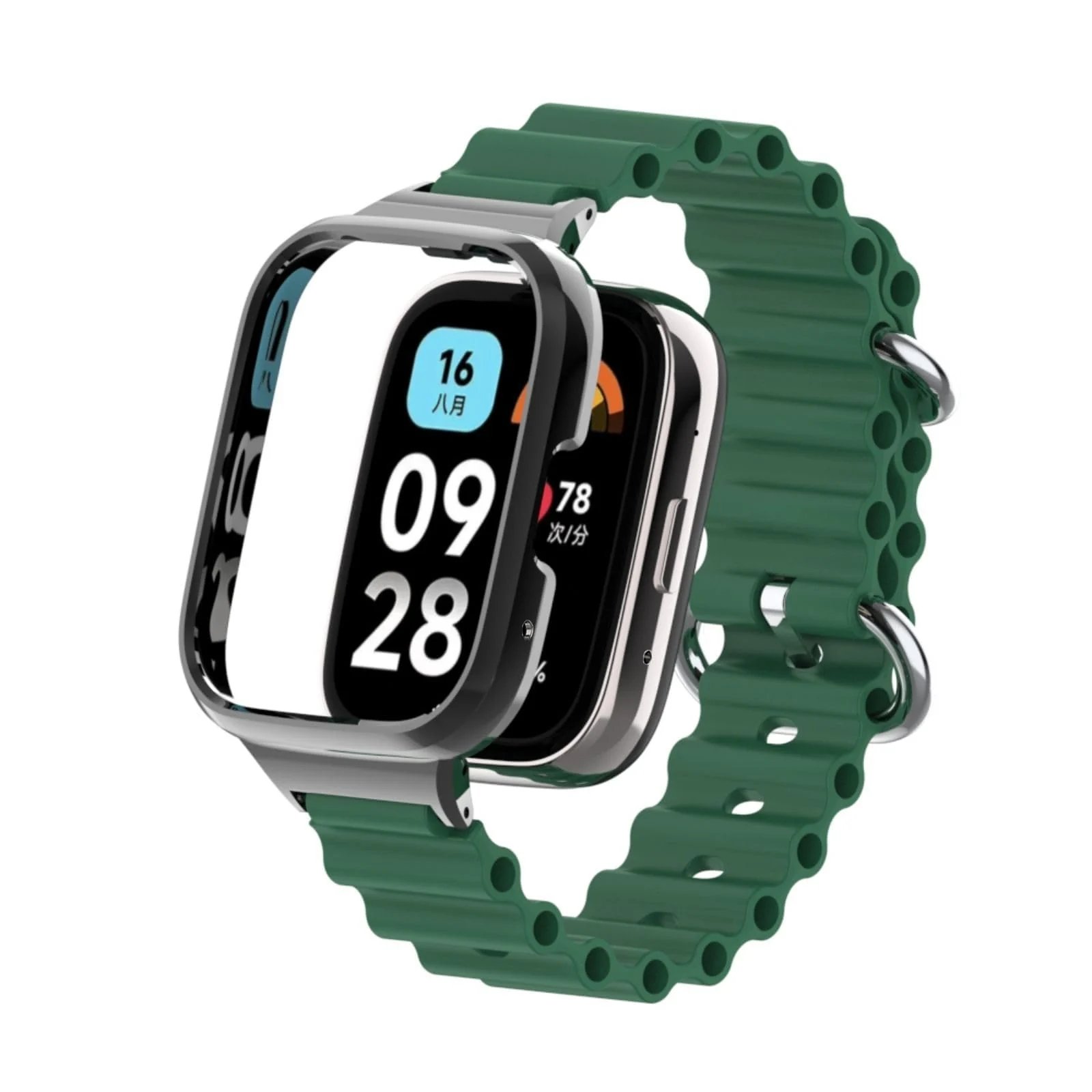 DL3 Mobilak Ocean Strap Compatible with Xiaomi Redmi Watch 3 Lite/Redmi Watch 3 Active, Adjustable Silicone Strap with Metal Buckle, Band With Frame Metal Women Men Replacement Strap